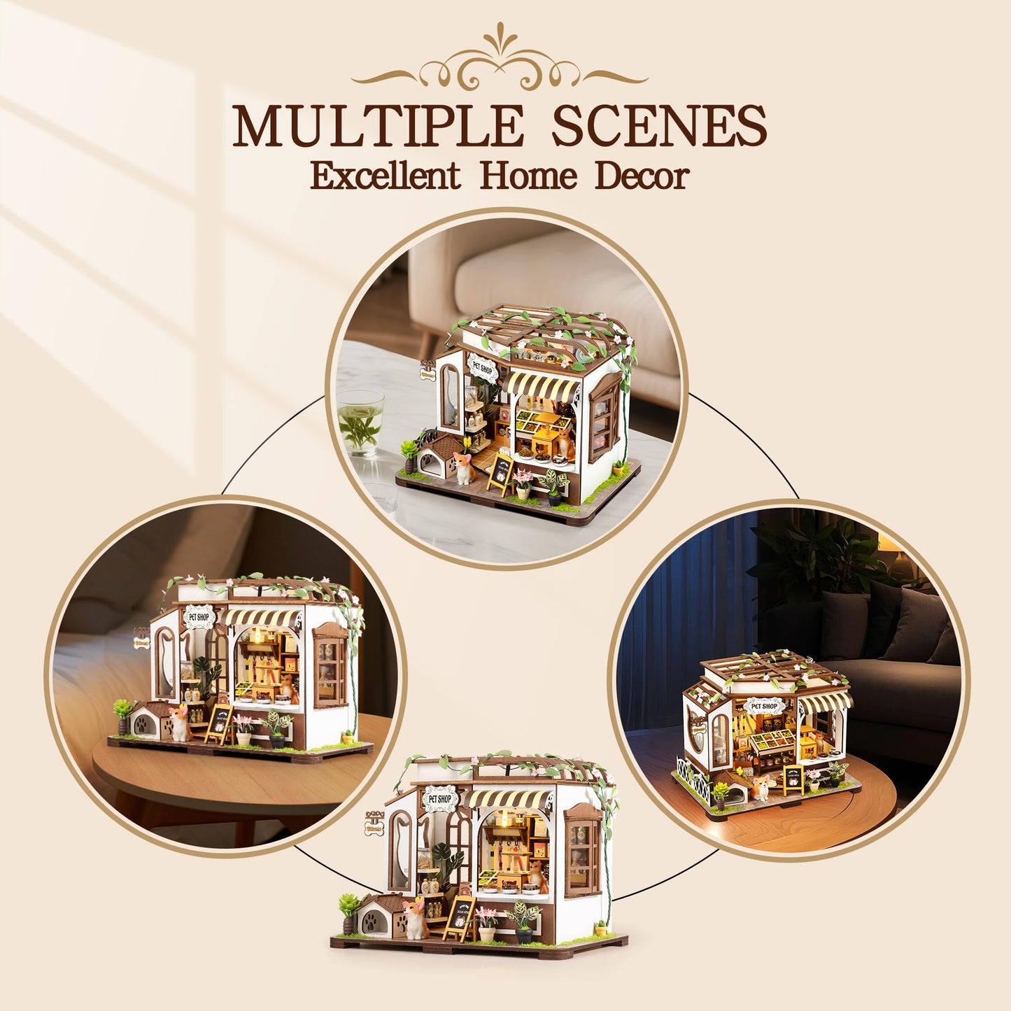 DIY Miniature House Kit- Miniature House Kit Adults Pet Shop Tiny House Kit Tiny Home Kit Birthday Gifts 3D Wooden Puzzle Home Decoration, Book Nook Kit for Adults Dollhouse Booknook