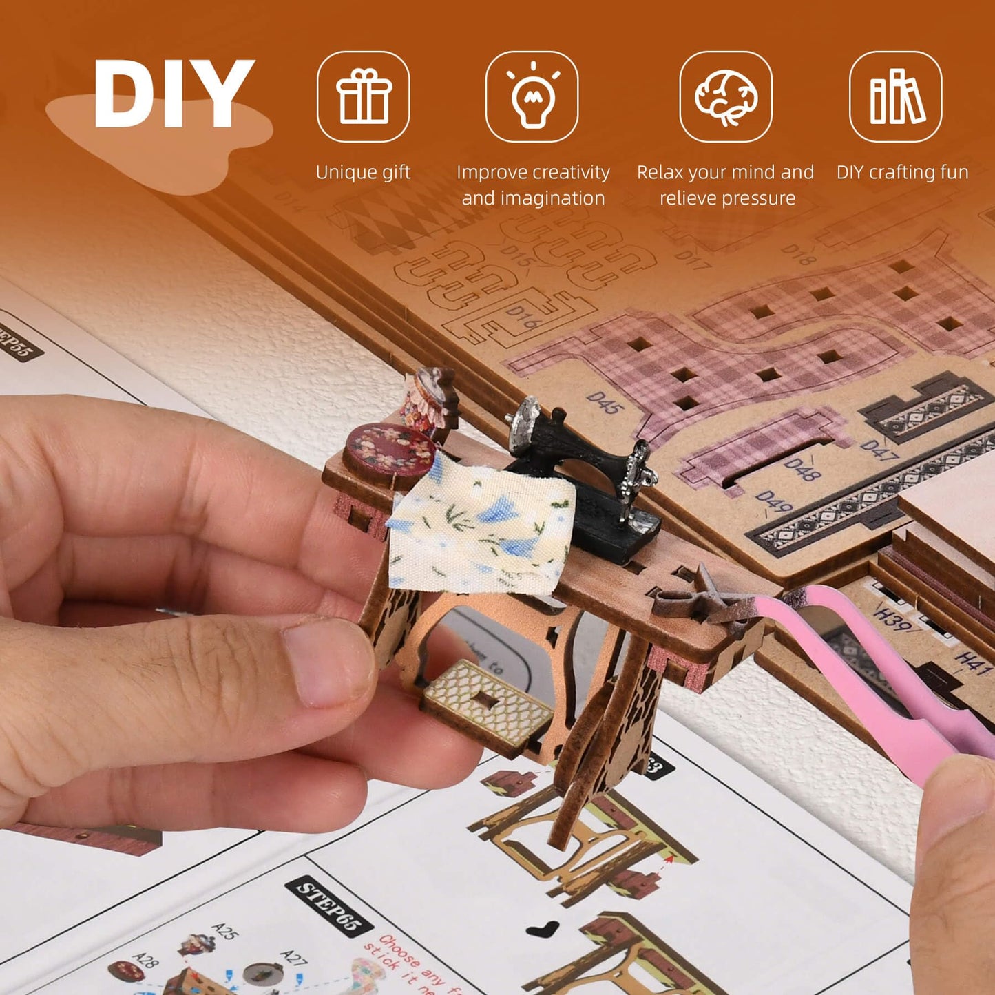 fifijoy Book Nook Kit - Sewing Room DIY Miniature House Dollhouse Kit for Adults and Teens, Booknook Tiny House Bookshelf Decor 3D Wooden Puzzle, Gifts for Family and Friends
