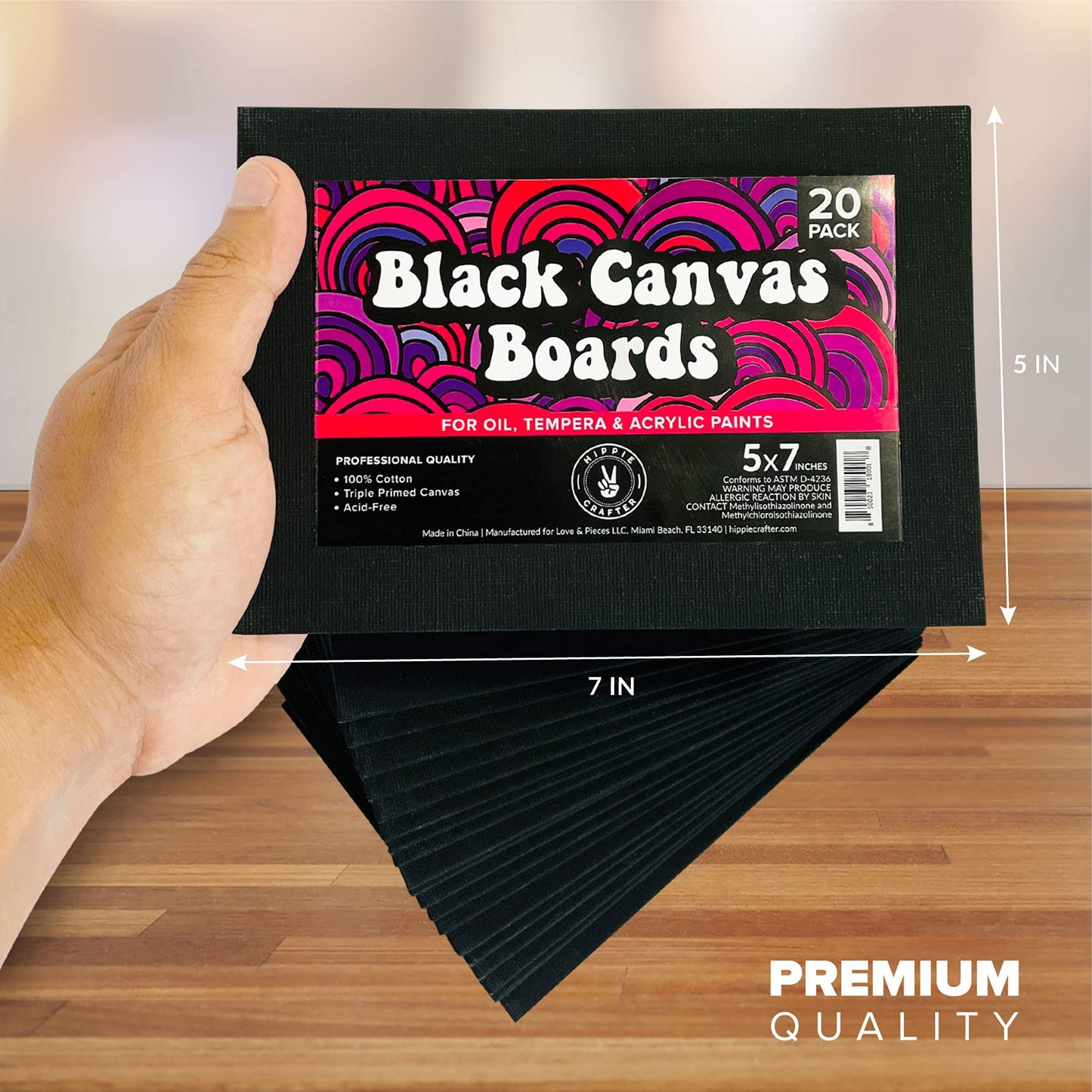 Black Canvas Panels for Painting, 20 Pack, 5x7 Inch Gesso-Primed Boards for Oil, Acrylic & Watercolor, Blank Art Canvas for Artists