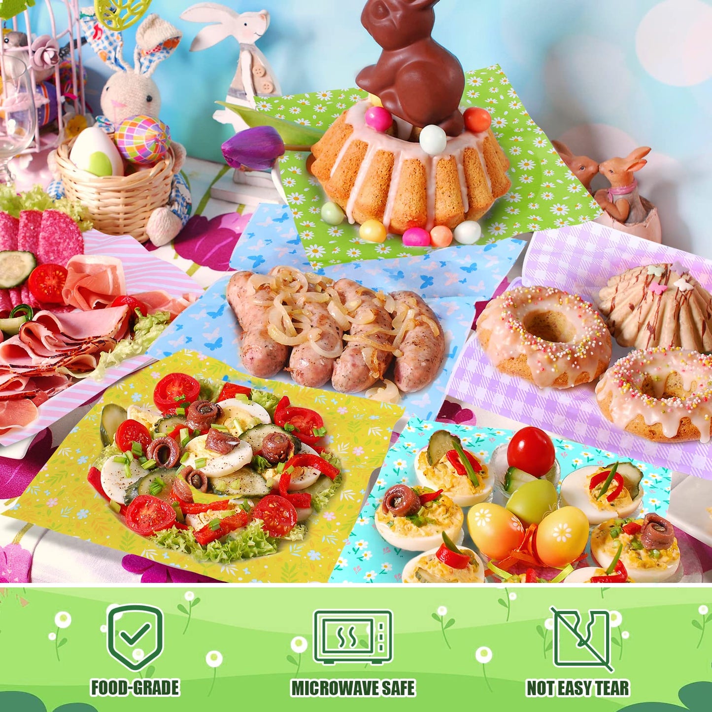 240Pcs Wax Paper Dry Waxed Deli Paper Sheets 12x12 inch Sandwich Wrap Paper Floral Parchment Sheets Basket Liner Food Paper Sheets for Carnival Home Kitchen Picnic Spring Summer Tea Party Favors