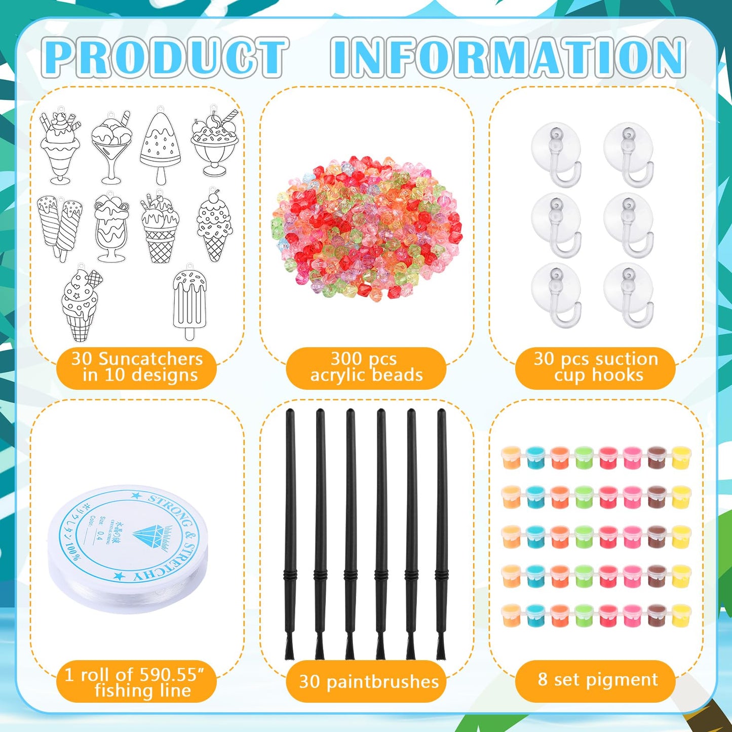 Yaomiao 30 Sets Summer Suncatchers Window Art Drawing Kits DIY Ice Cream Sun Catcher Crafts Bulk Paint Your Own Window Hanging Ornaments for Home Birthday Party Favors Decor Gifts