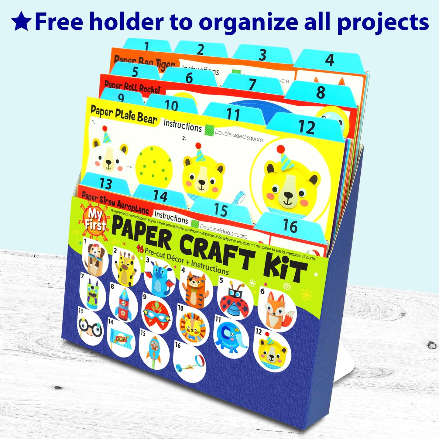 KRAFUN My First Safari Animal Paper Craft Kit for Kids Age 3+, 16 DIY Arts & Crafts Projects, Paper Bags Plates Rolls, Activity Set for Boys Girls with Lion Tiger Giraffe Elephant