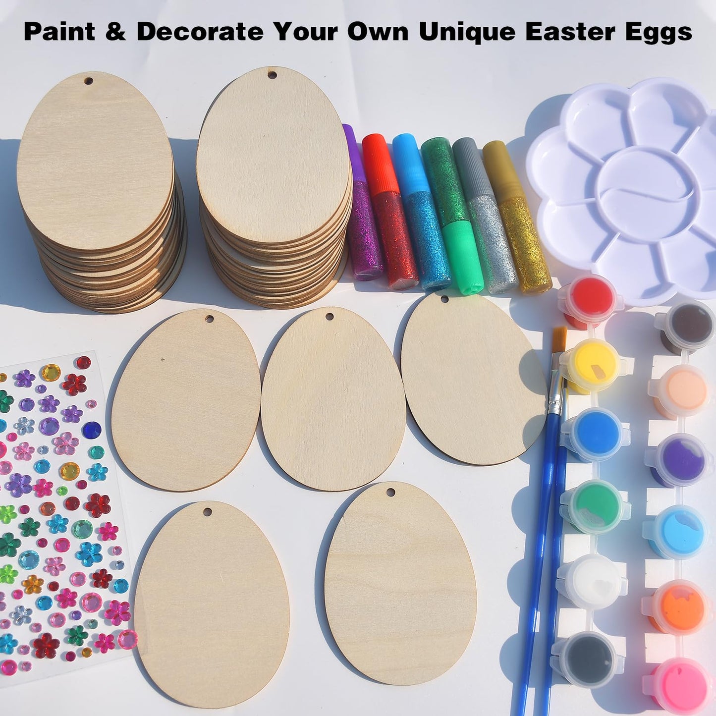 Mother's Day Egg Wood Painting Kit, 36 Unfinished Blank Wooden Eggs with Hanging Ropes, DIY Spring Crafts and Family Activities, Easter Tree Ornaments, Home Holiday Decorations and Party Supplies