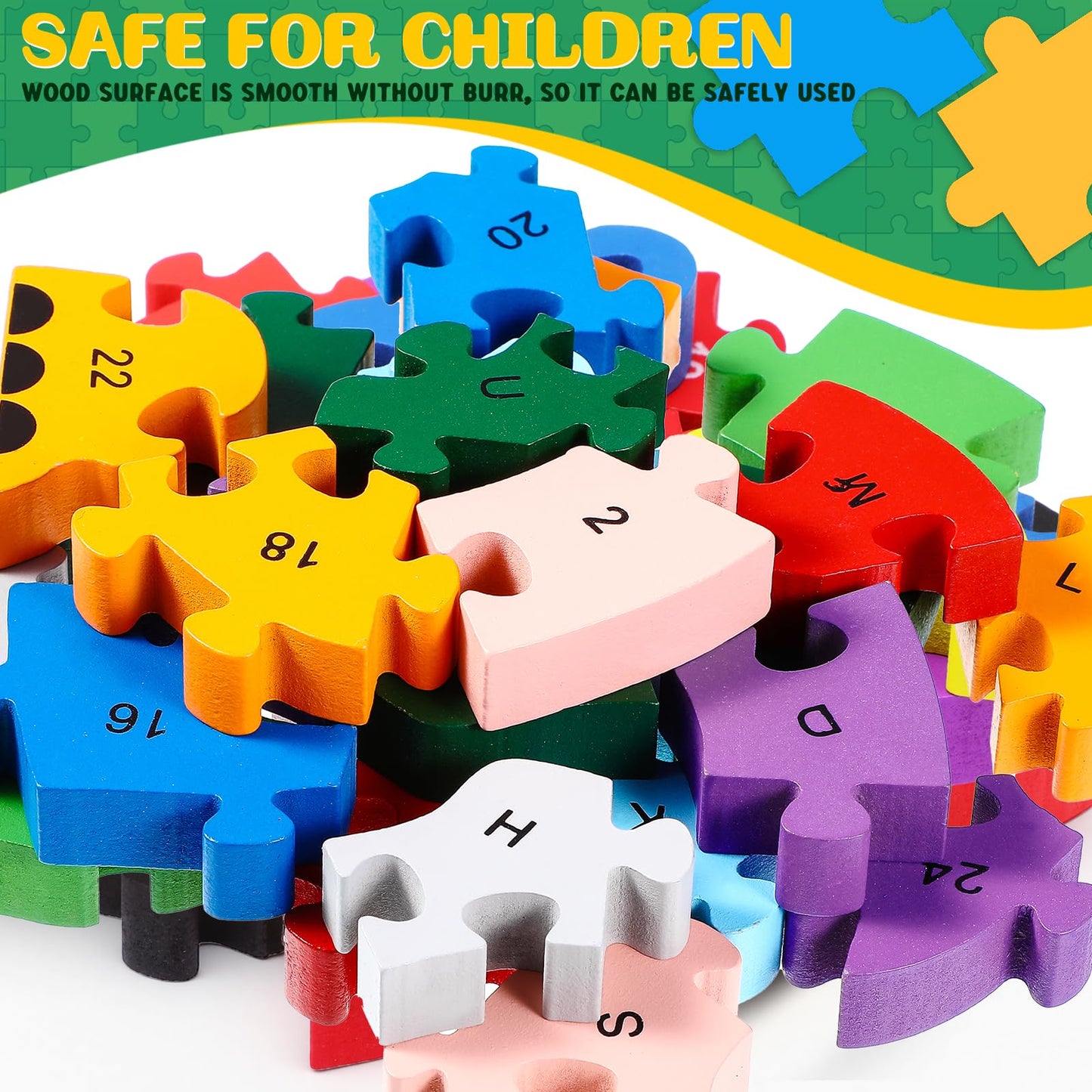 Yunsailing 4 Pcs Alphabet Jigsaw Puzzle Wooden Blocks Toys Alphabet Educational Toddler Puzzle Toys for Preschool Learning Party Favor Gift Learning(Elephant, Bear, Dinosaur, Cow)