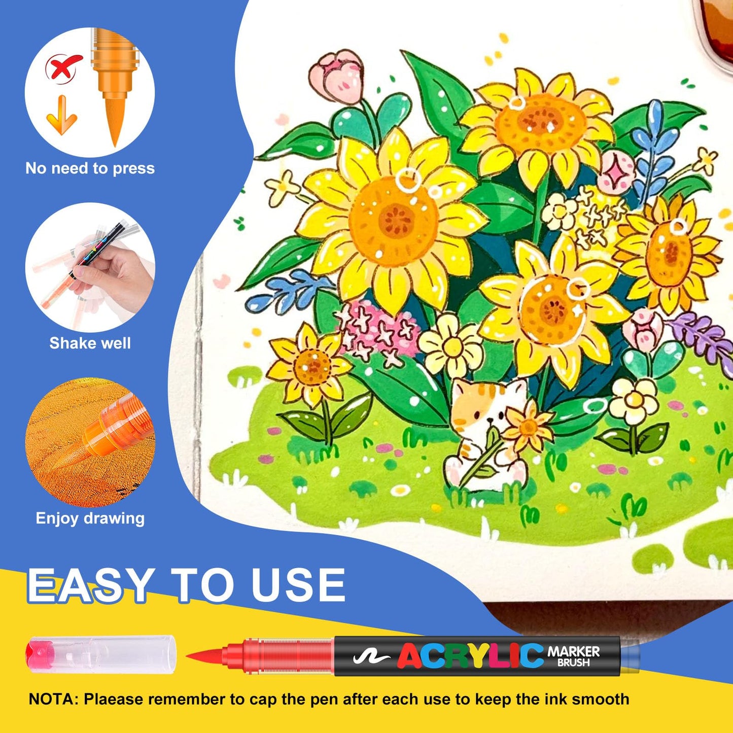 Amamao Acrylic Paint Markers, Soft Brush Tip Pens and Markers, Acrylic Paint Pens for Wood, Stone, Canvas, Glass, Fabric, Egg, Rock Painting and DIY Crafts Art Supplies (12)