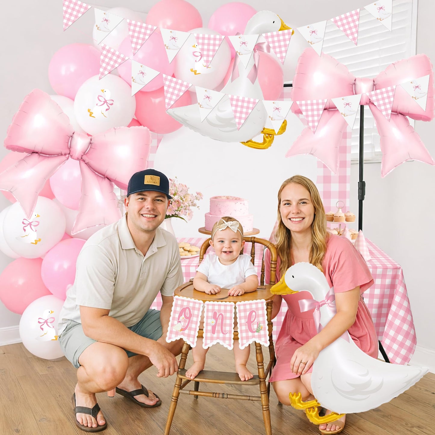 Kriyokiaa One Silly Goose Birthday Decor Girl 39PCS Silly Goose Baby Shower Decorations with Goose Bow Foil Balloons and Geese Banner for Girl Pink Baby Shower 1st Birthday Party Decorations