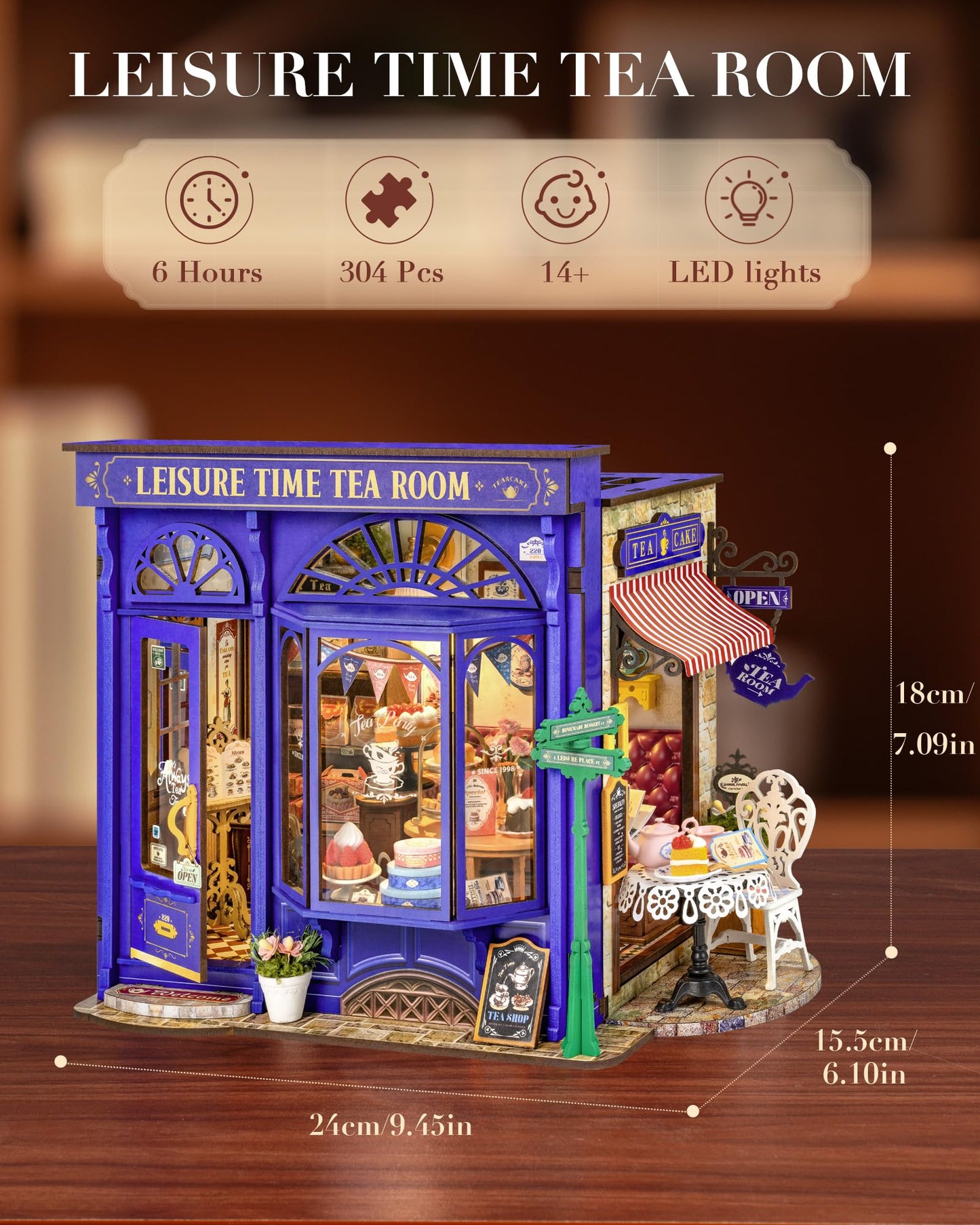 Rolife DIY Miniature House Kit Leisure Tea Time, 3D Book Nook Openable Bookshelf Decor for Adults, Mini Model House Kits, DIY Crafts Kit Halloween for Adults (Leisure Tea Time)