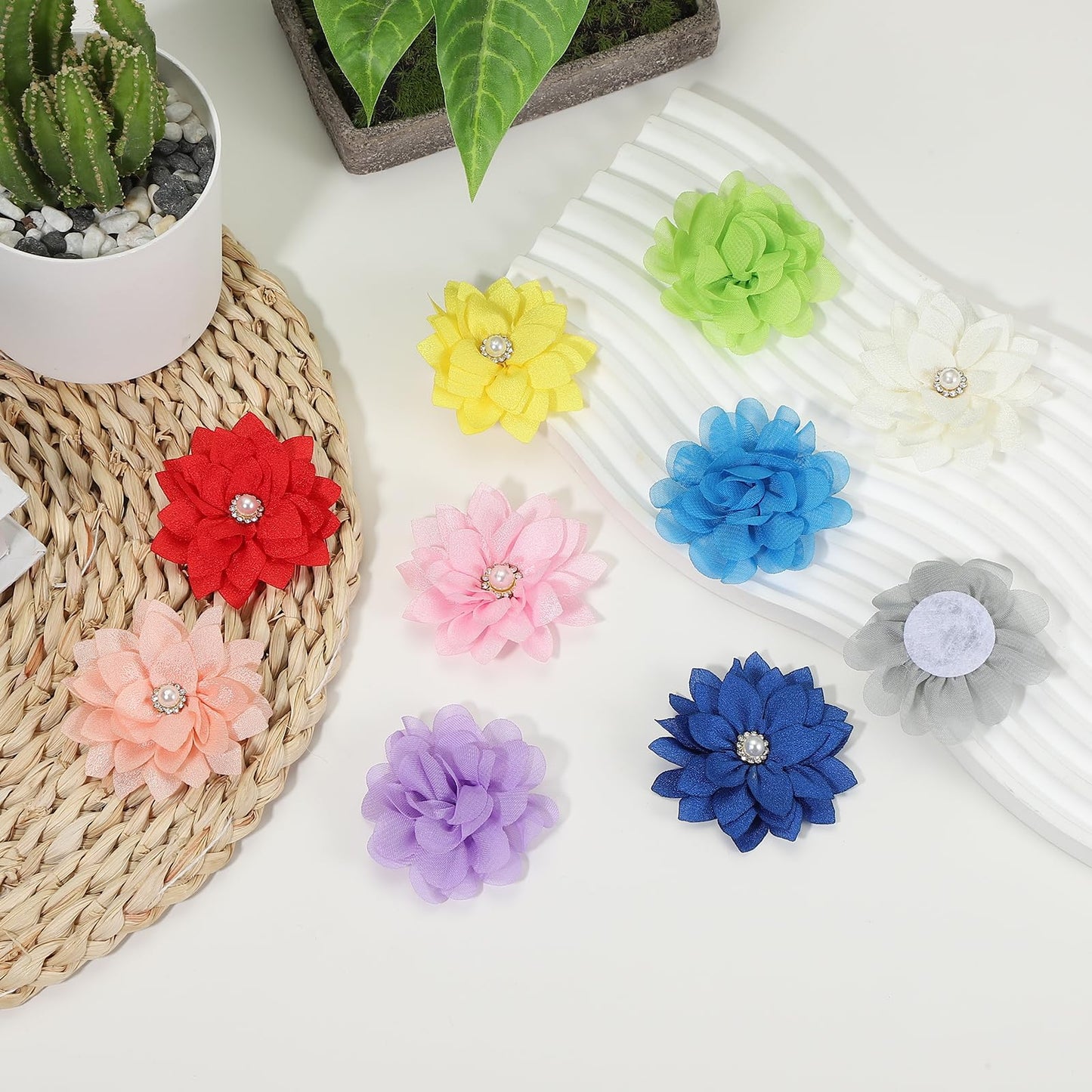 PATIKIL 2.4" Fabric Brooches Flowers, 20 Pcs Fabric Flowers for Brooch Pin Sewing Fabric Appliques Headband Embellishments with a Pearl for DIY Craft Wedding Decor, Purple