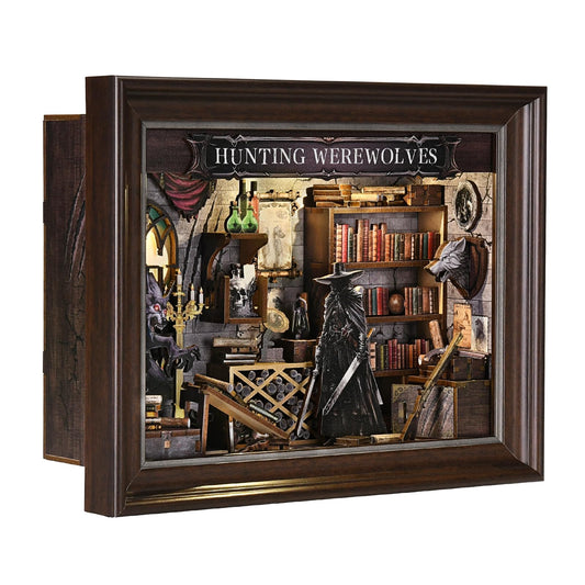 ETKVR Book Nook Kit, Picture Frame Booknook, Wall Mounted Miniature Dollhouse Kit, DIY 3D Wooden Puzzle for Home Bookshelf Decoration - Witcher Hunting Werewolves