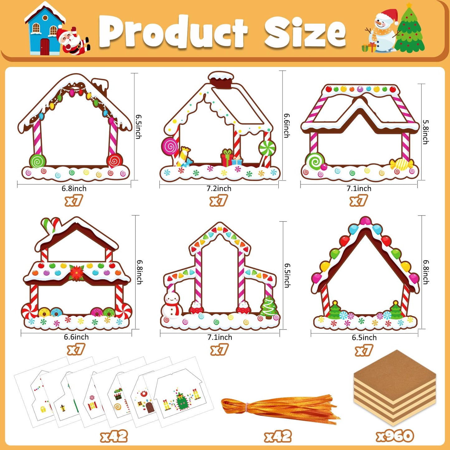 42 Packs Christmas Suncatchers Crafts for Kids, Winter DIY Gingerbread House Tissue Paper Sign Art Crafts Kit Gift for Winter Xmas Holiday Fun Home Classroom Game Activities Party Decor Favors