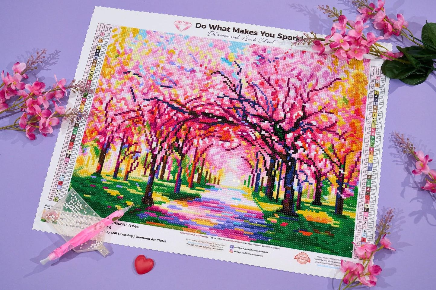 DIAMOND ART CLUB Cherry Blossom Trees Diamond Painting Kit, Fun DIY Crafts for Adults, Round Diamond Art Canvas, 17" x 13" (42.6 cm x 32.8 cm)