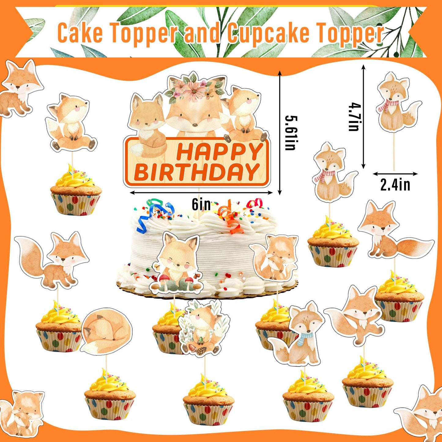 Outus 79 Pcs Fox Theme Birthday Party Decorations Woodland Fox Animal Supplies Kit Include Happy Birthday Banner Pom Pom Flowers Hanging Swirls Latex Balloons Cupcake Topper