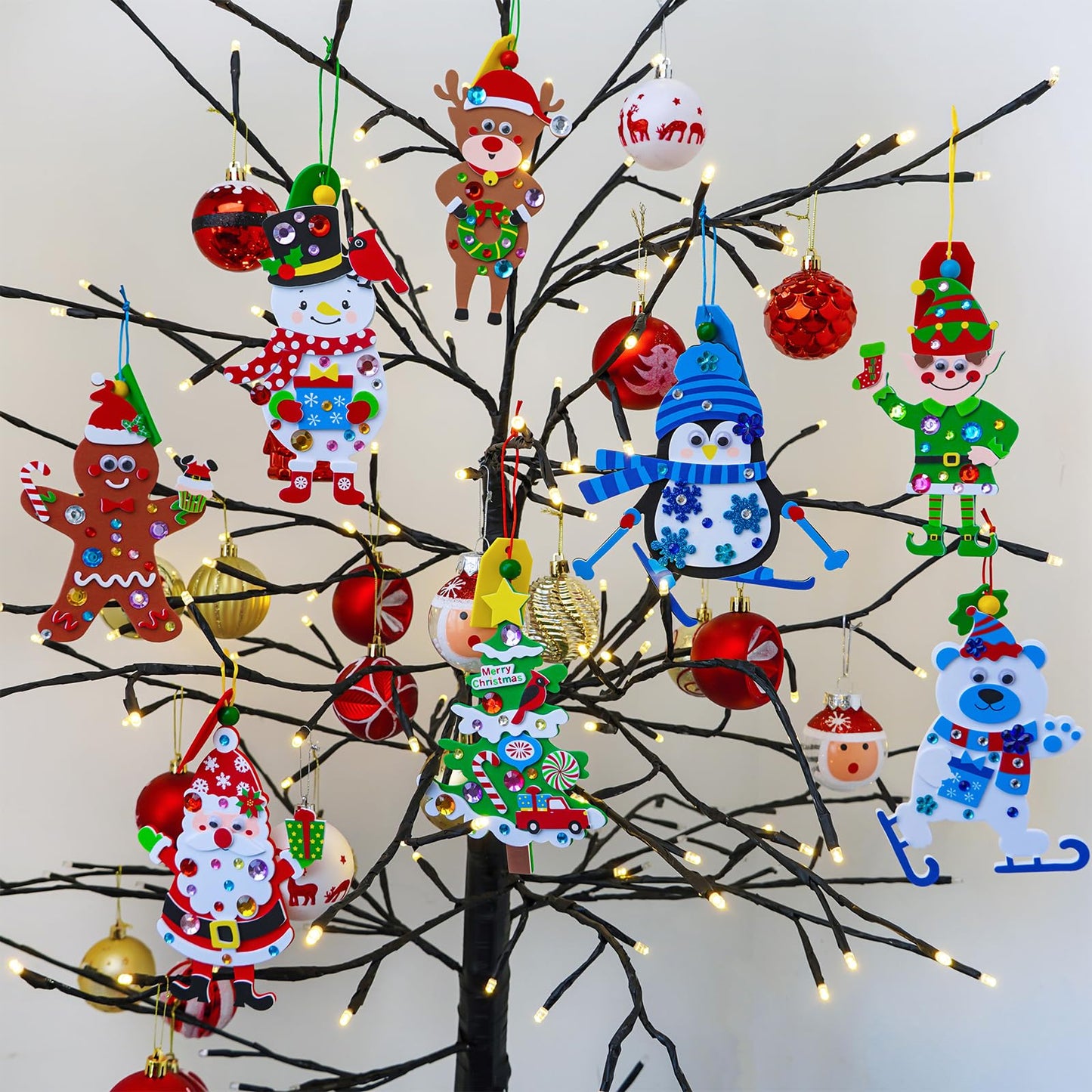 Winlyn 24 Sets Holiday Decorations DIY Christmas Tree Ornaments Winter Crafts Kits Foam Reindeer Penguin Snowman Foam Stickers for Kids Holiday Seasonal Gift Home Classroom Activities Party Favors
