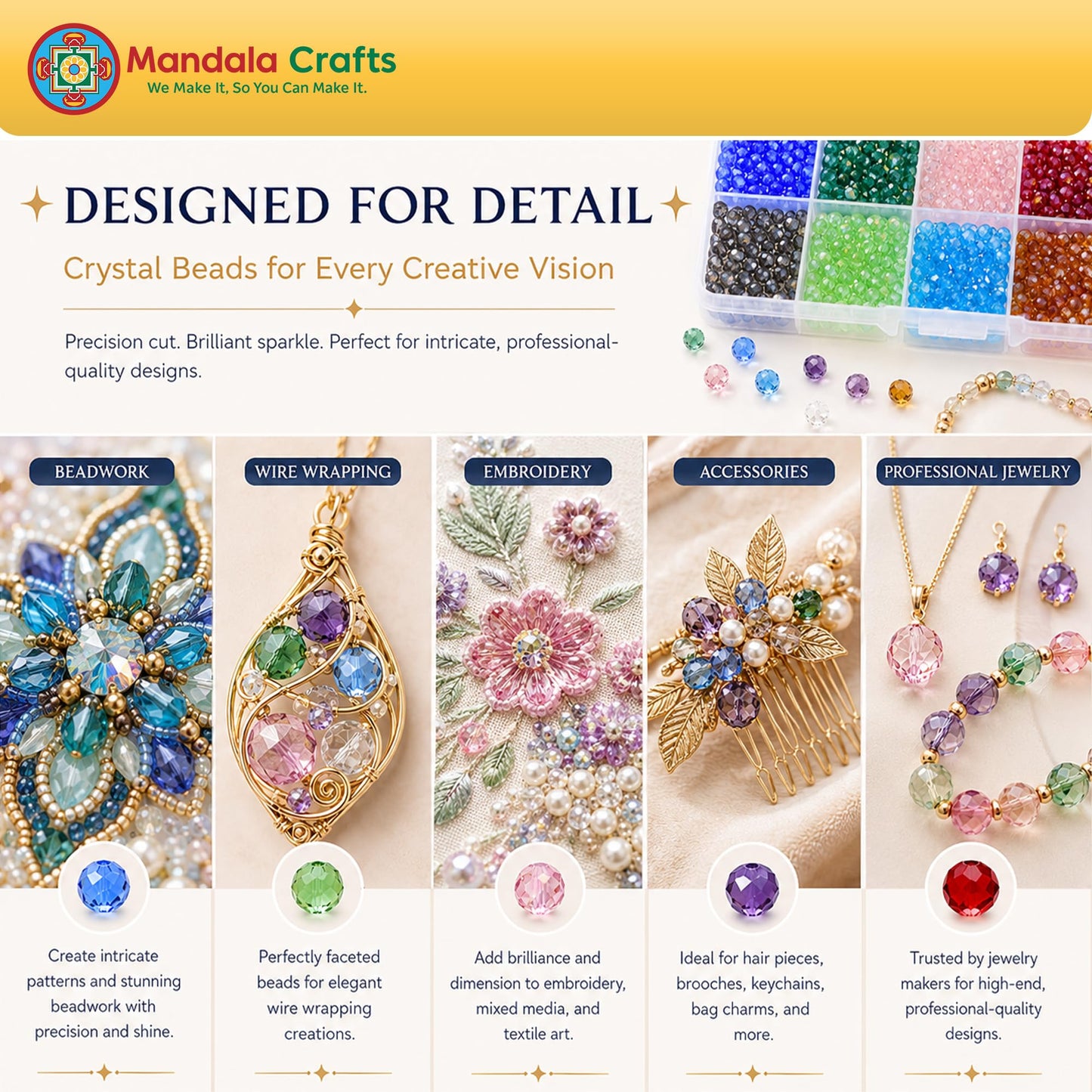 Mandala Crafts Orange 6mm Cube Crystal Beads for Crafts – 300 Loose Faceted Glass Beads for Jewelry Making Spacers, Adult Bracelets, Necklaces, Earrings & Suncatchers