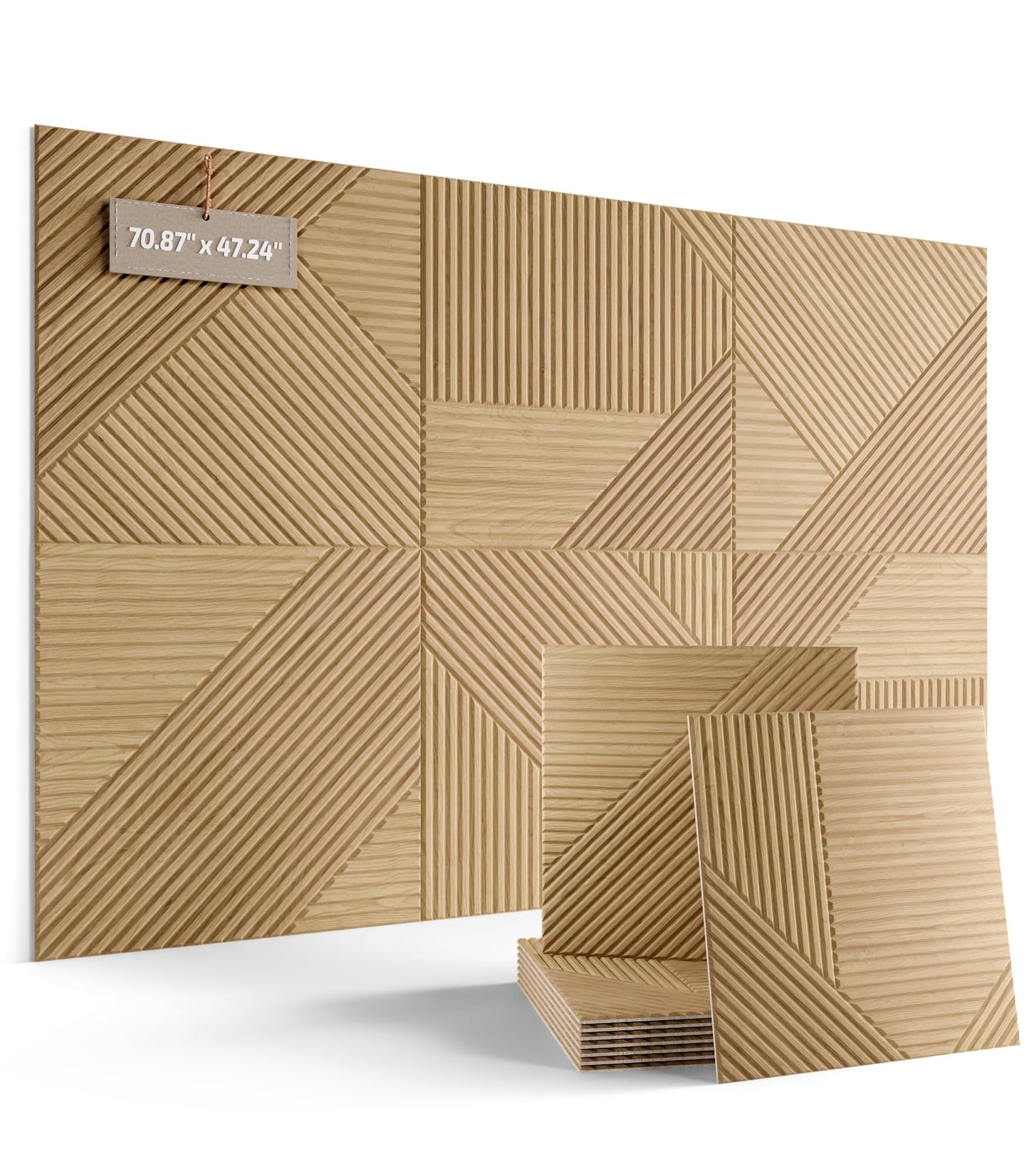 Fluxynara Large Felt Bulletin Board,Cork Board Alternative 70.87'' x 47.24'' Art Acoustical Wall Panels-6 Pack with 60 Adhesive Tabs,for Recording Studio/Home Offices-Natural Oak/Crossing Lines