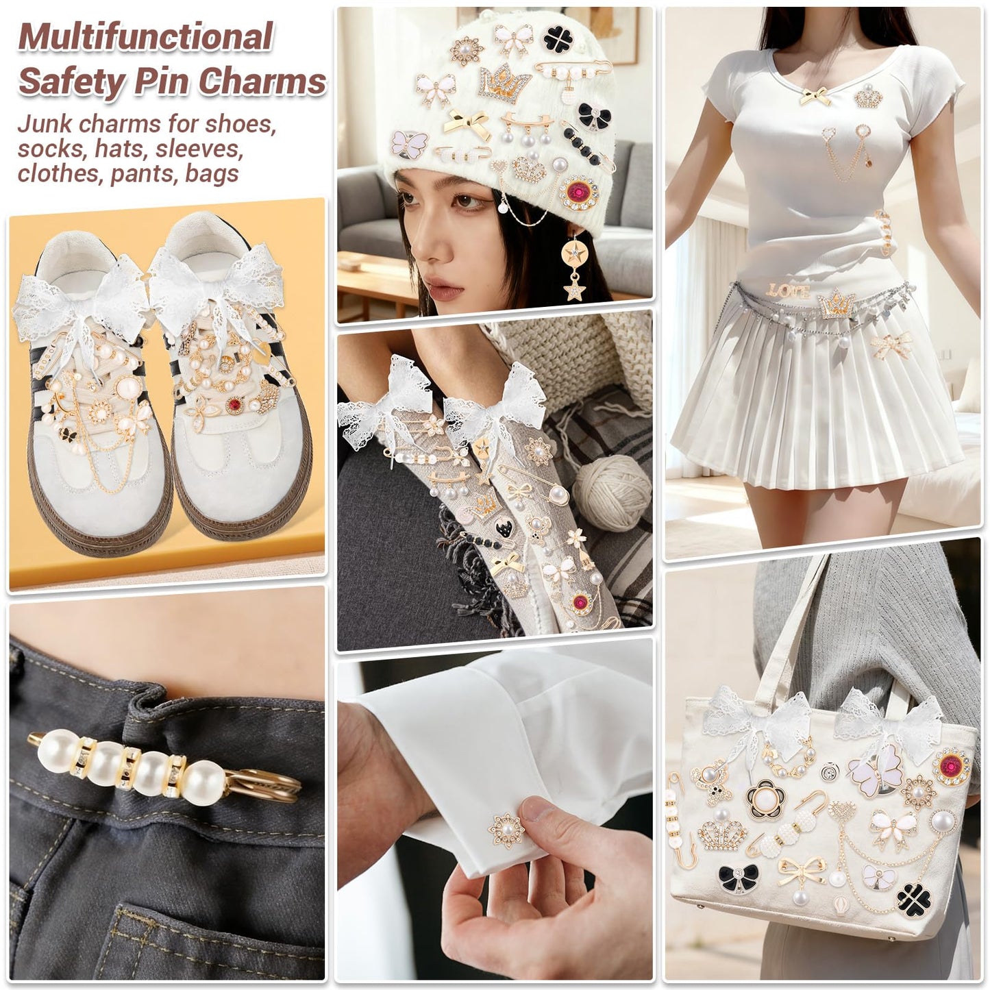 463 Pieces Junk Socks Charms Kit – Shoe Charms for Sneakers with Letter Beads, Safety Pins, Gold Brooches, Lace Shoelaces, Bead Embellishments, DIY Personalization Shoe Sock Accessories for Women