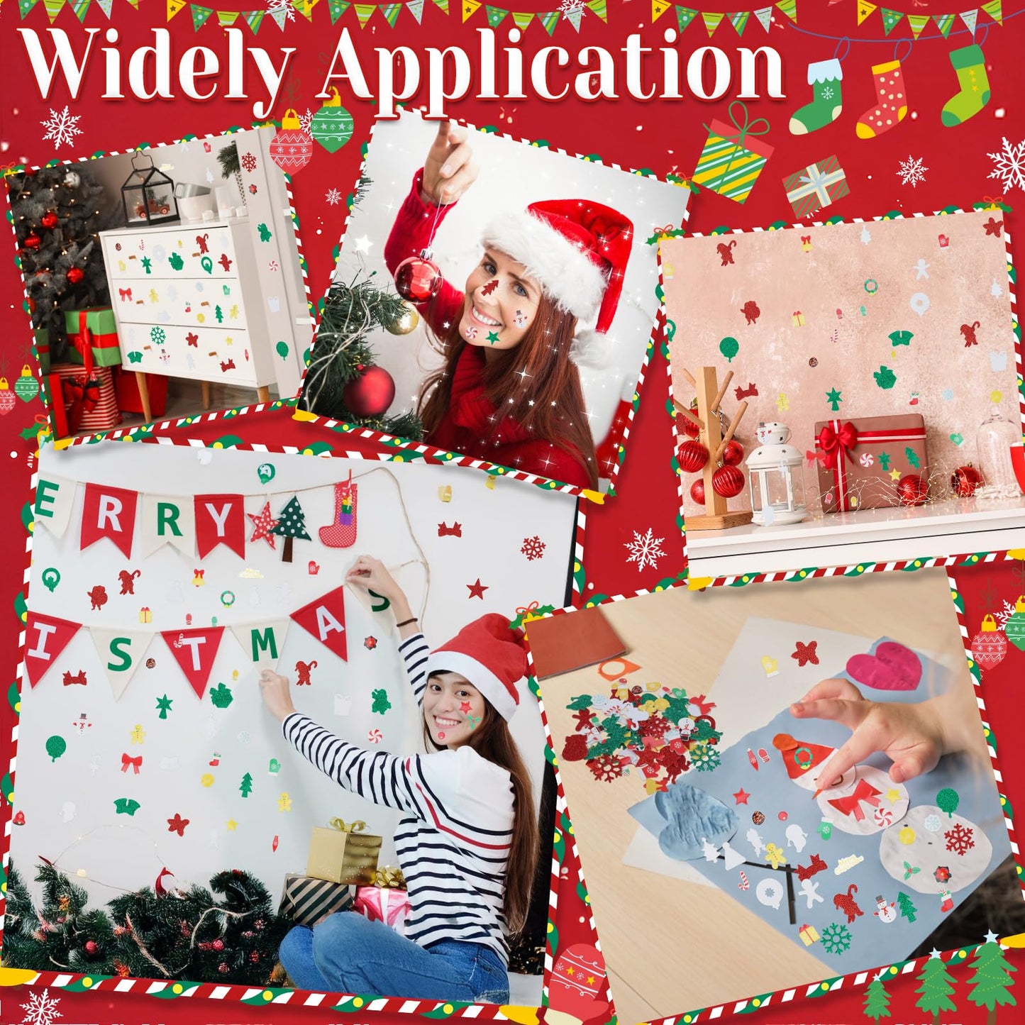 Coopay 300 Pcs Christmas Foam Stickers, Self-Adhesive Glitter Foam Stickers for Crafts, Holiday DIY Adhesive Crafts for Christmas Art Winter Greeting Cards Scrapbooking Home & Party Decoration