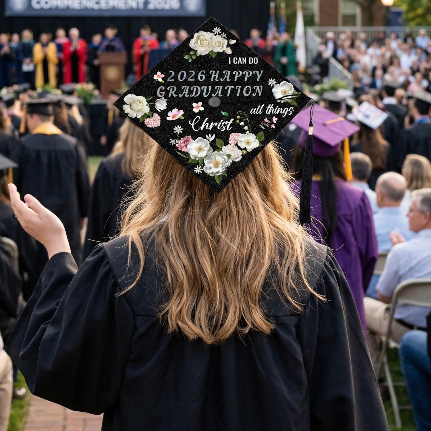 VISSTREE DIY Graduation Cap Decorations, 15 Pcs 2026 Grad Cap Decorations Kit with Glitter Religious Saying Alphabet Sticker Flower Stickers for Class of 2026 Craft Gifts Graduate Party Decor Supplies