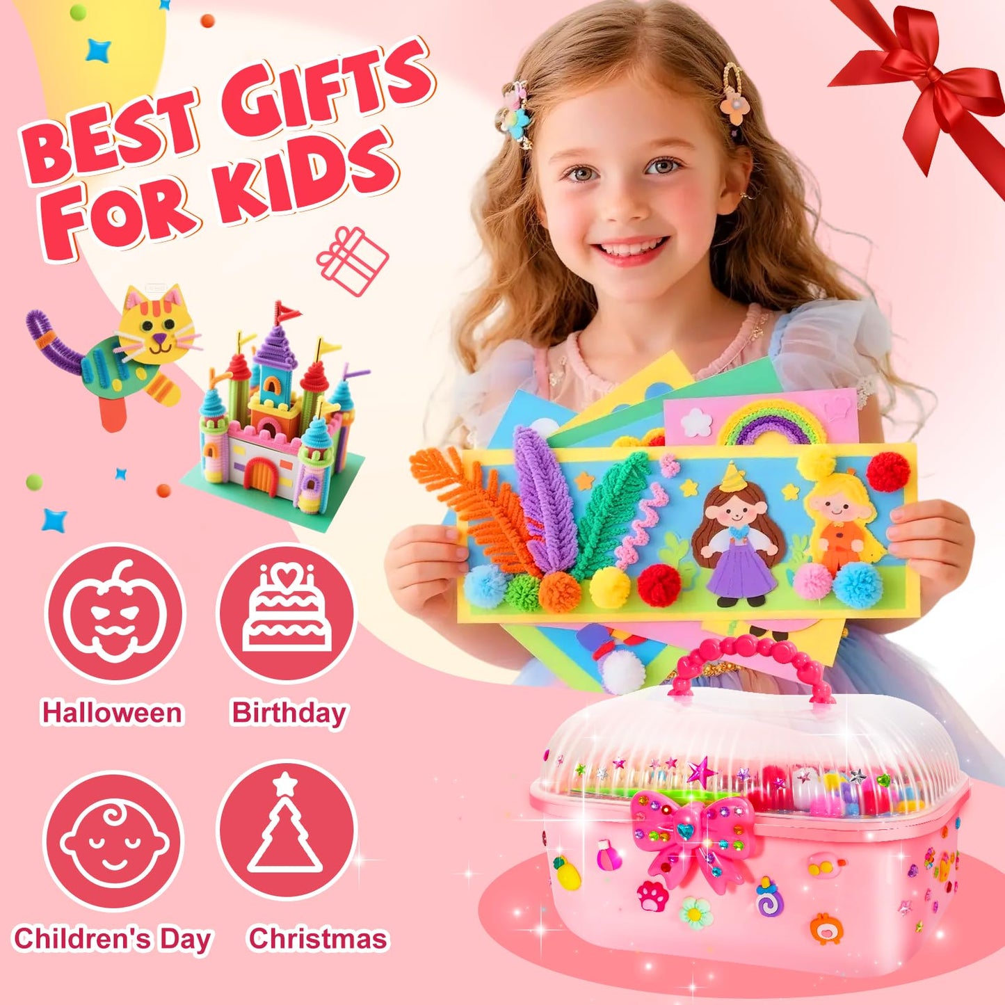 VERYHDSN Arts and Crafts Supplies for Kids-3000+ Pcs DIY Arts & Craft Kit for Boys Girls Ages 4 5 6 7 8 9 10 11 12, 25+Types Craft Materials Bulk, Larage Craft Box Set, Fun&Creative Gift