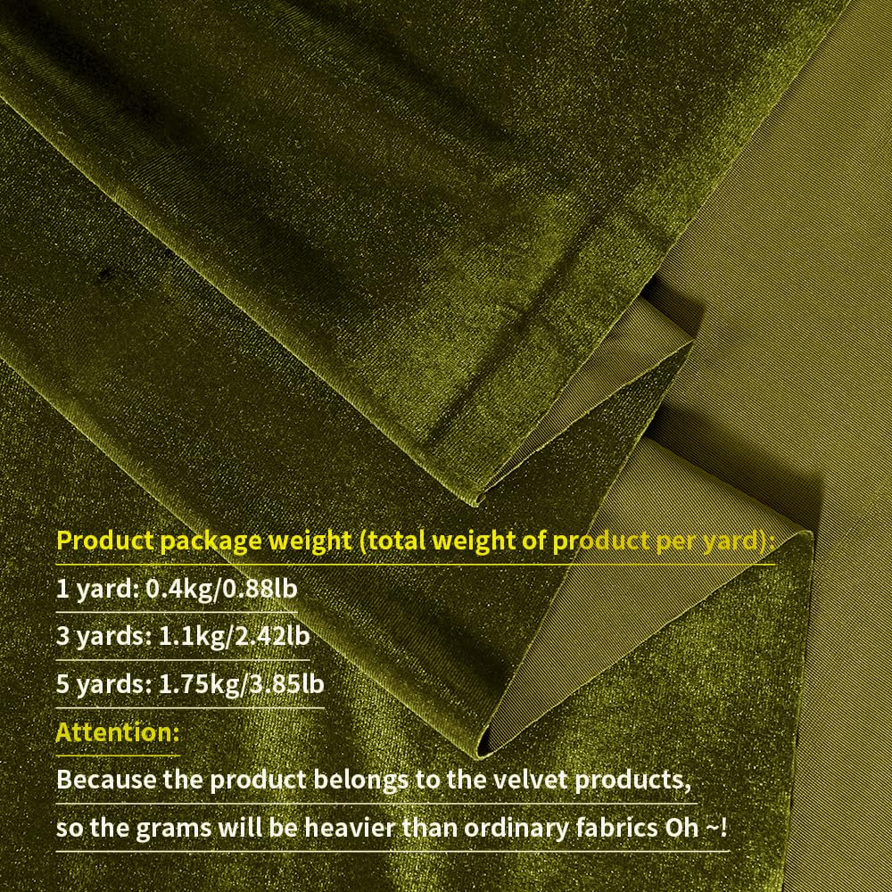 Light Olive Green Velvet Fabric by The Yard, 60" Wide Soft Stretchy Velveteen Fabric, 5 Yards Velvet Material for Upholstery Sofa Chair Cover DIY Sewing Costume Craft Curtain
