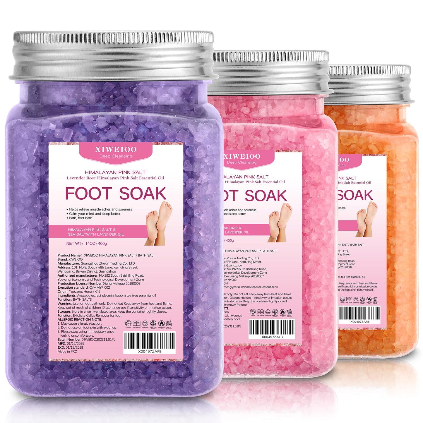 XIWEIOO Himalayan Pink Salt Kit Pack of 2 Natural Foot Soak Salts Epsom Salt Essential Oils Lavender Orange Rose Scent Dead Sea Salt Moisturizing Skin Tea Tree Oil Care Christmas Gifts for Women