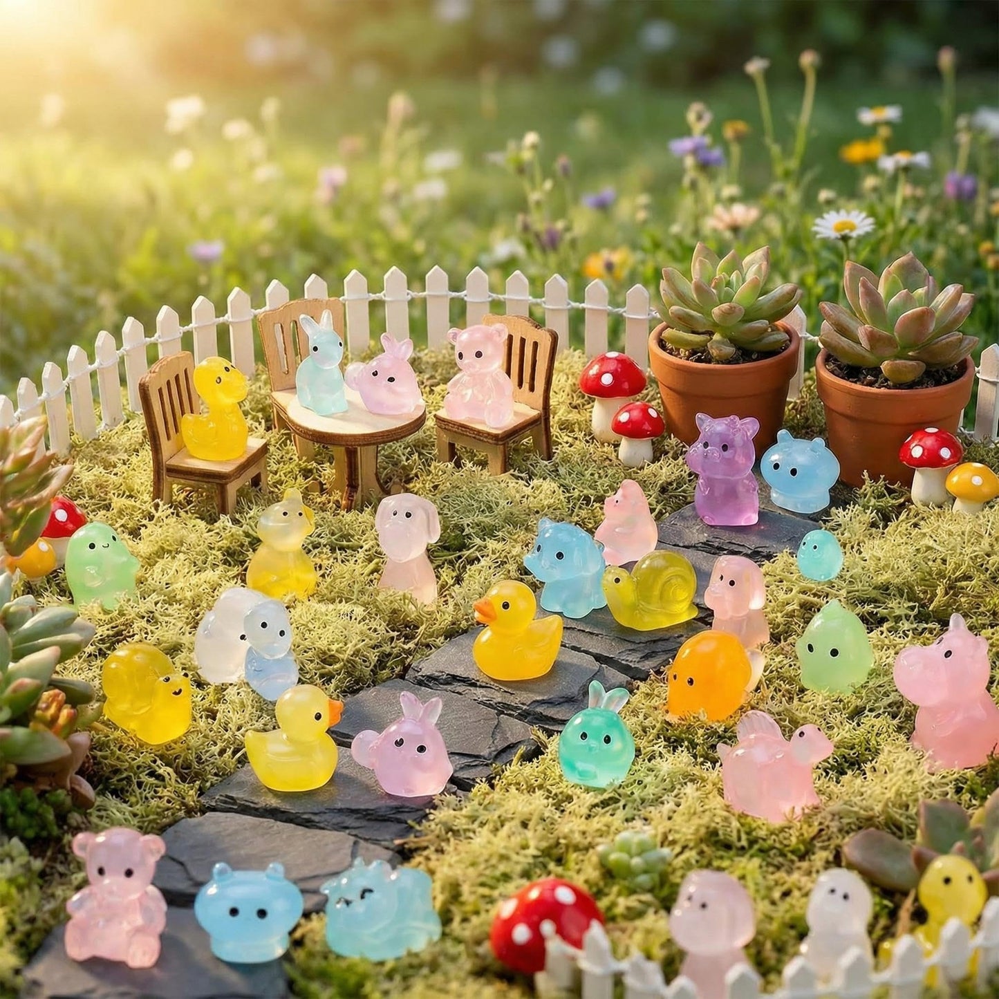 Giasy_Fortune 100Pcs Mini Glow in The Dark Animal Resin Models Mystery Resin Animals Blind Bag DIY Fairy Garden Accessories Aquarium Landscape Bonsai Dollhouse Decor