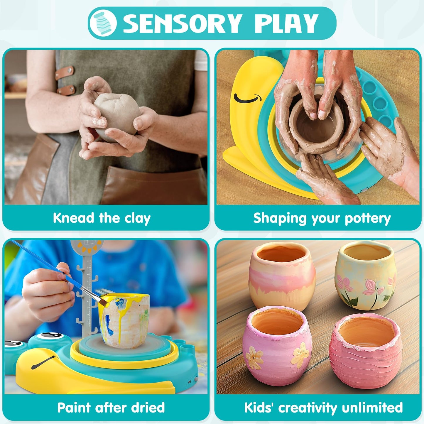 Aujazyble Pottery Wheel for Kids - Complete Art Supplies Arts & Crafts Kit, Crafts for Girls 8-12, Girls Boy Toys Birthday Halloween Christmas Gift for Kids Ages 6 7 8 9 10 11 12+, (Snail)