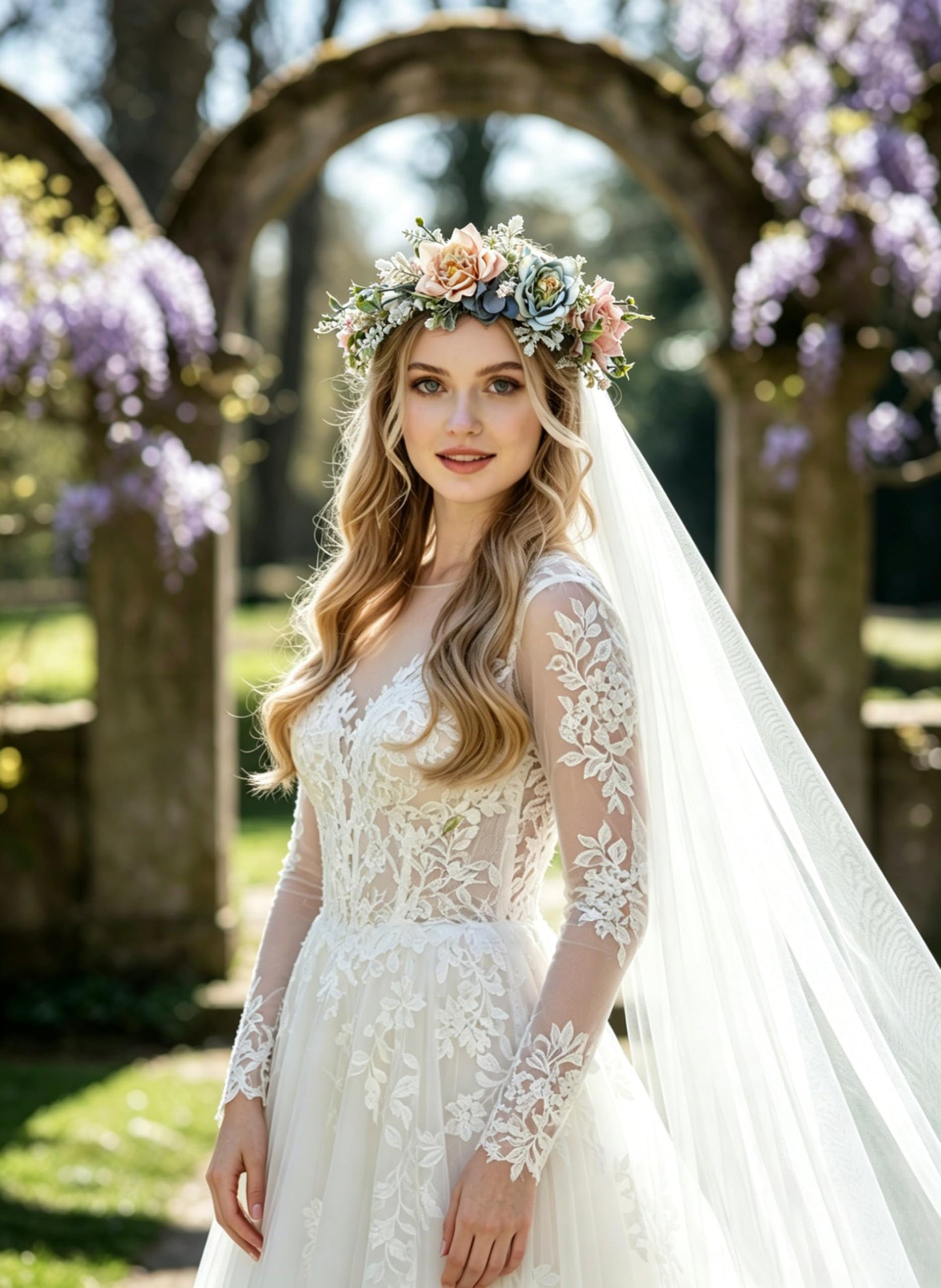 Vivivalue Women Floral Crown Adjustable Flower Headband Hair Wreath Floral Headpiece Halo Boho with Ribbon Wedding Party Photos