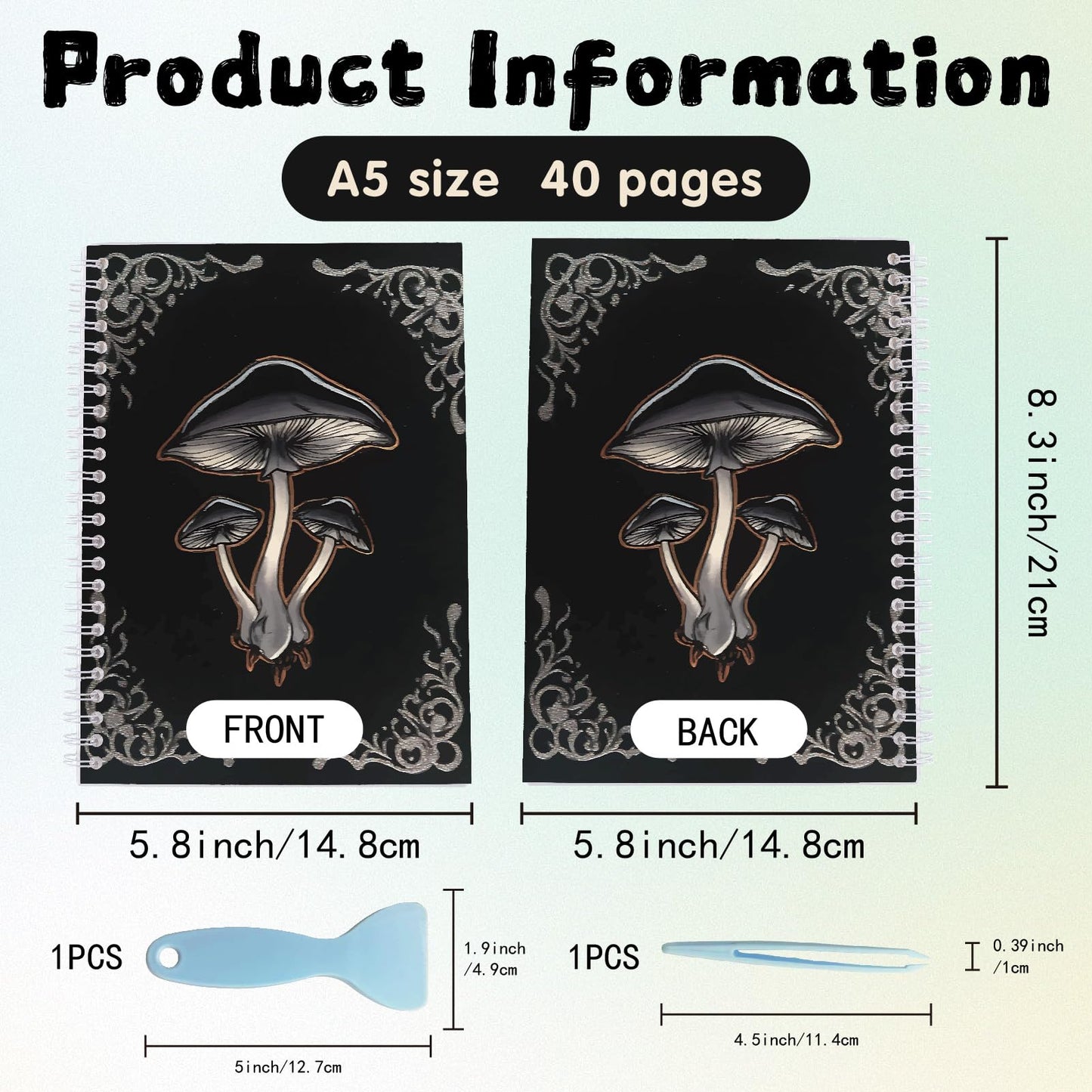 CRASPIRE 40 Pages Reusable Sticker Storage Book Black Mushroom Album Blank Stickers Organizer Notebook Release Paper A5 Size with Tweezer Spatula for DIY Christmas Graduation Birthday Gifts