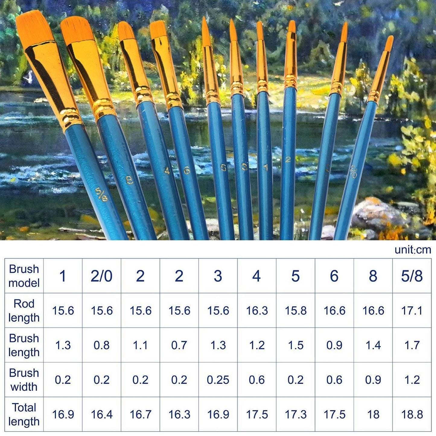 AROIC Paint Brush Set, 10 Pack 100 Pcs Acrylic Paint Brushes Artist Paint Brushes for Oil Watercolor Acrylic Face Rock Painting（Blue）