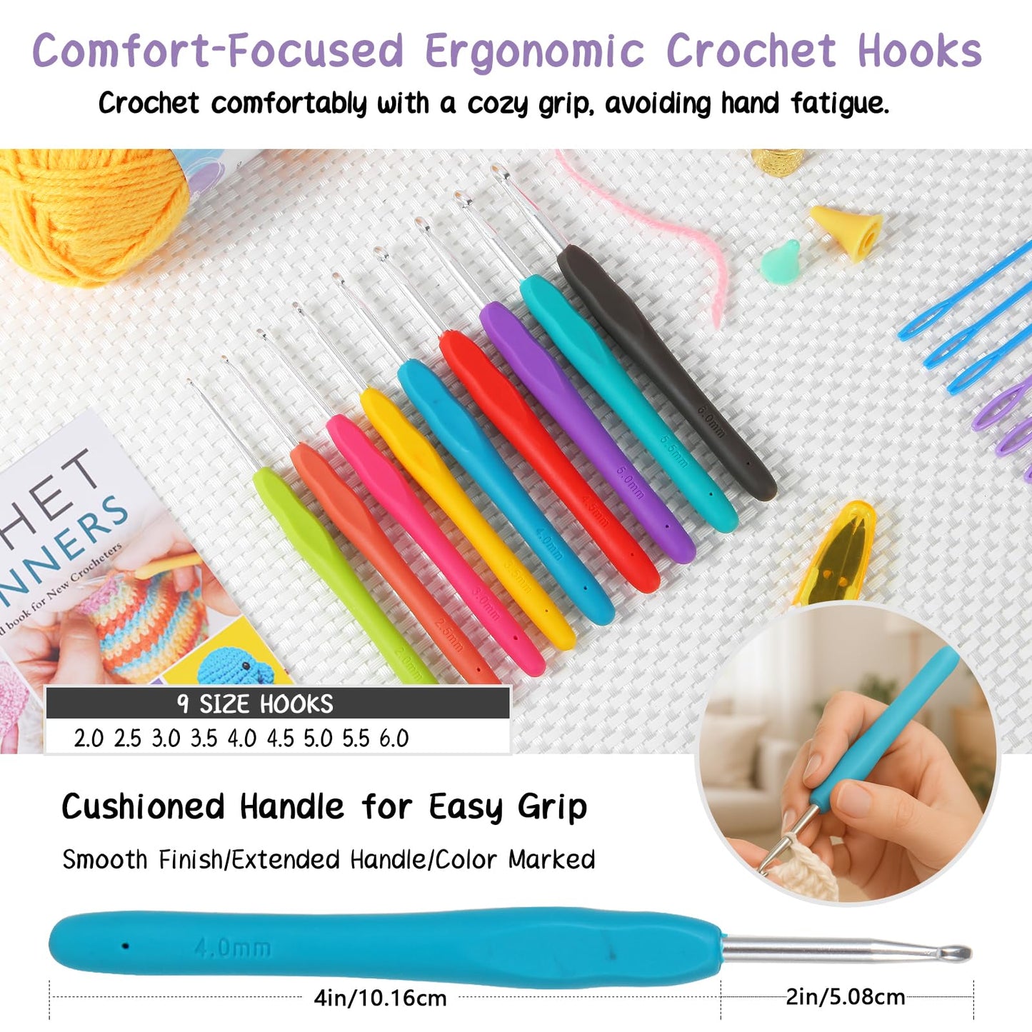 JC CRAFT Beginner Crochet Kit – 81 Piece Starter Set with 15 Colorful Yarns, Ergonomic Hooks, Complete Supplies, White Tote Bag, Accessories Case, Guide Book & Online Video Lessons