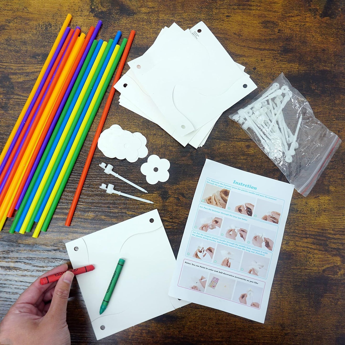 4E's Novelty DIY Pinwheels Craft for Kids (48 Pack) Color Your Own White Pinwheels, Bulk Summer Spring Craft Kit for Boys & Girls, Arts and Craft Party Activity, Church Easter Crafts