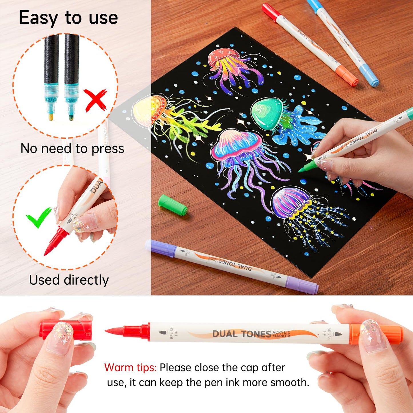 Shuttle Art 48 Colors Dual Tone Acrylic Paint Markers, 24 Pack Acrylic Paint Pens Set for Rock Painting, Ceramic, Wood, Canvas, Glass, Stone, Fabric, Card Making, DIY Crafts & Art Supplies