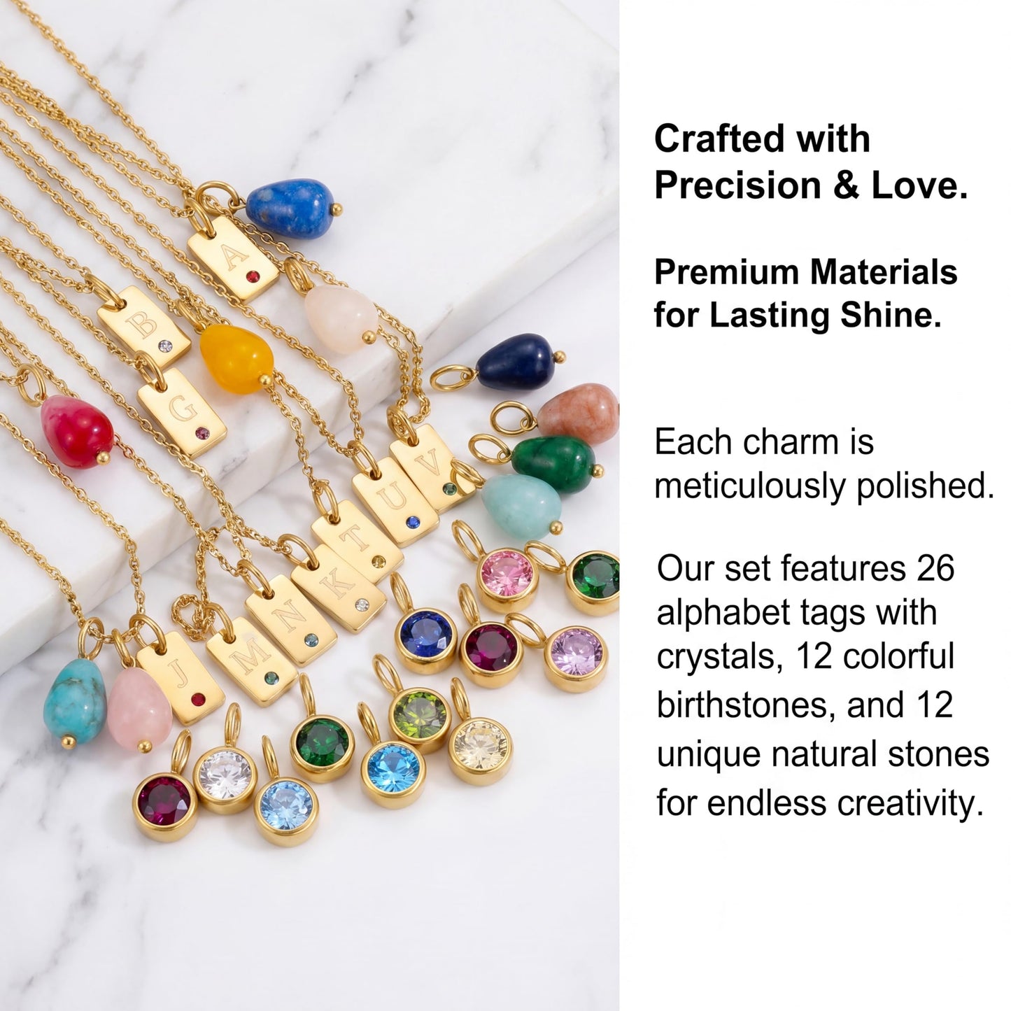 175 Pcs DIY Jewelry Making Kit with 26 Gold Alphabet Charms, 12 Birthstone Charms,12Natural Water Drop Stones, Necklace Bracelet Pendants, Brooches, Jewelry Box & Complete Craft Accessories for Girls Women, Gift for Mother’s Day Birthday Christmas