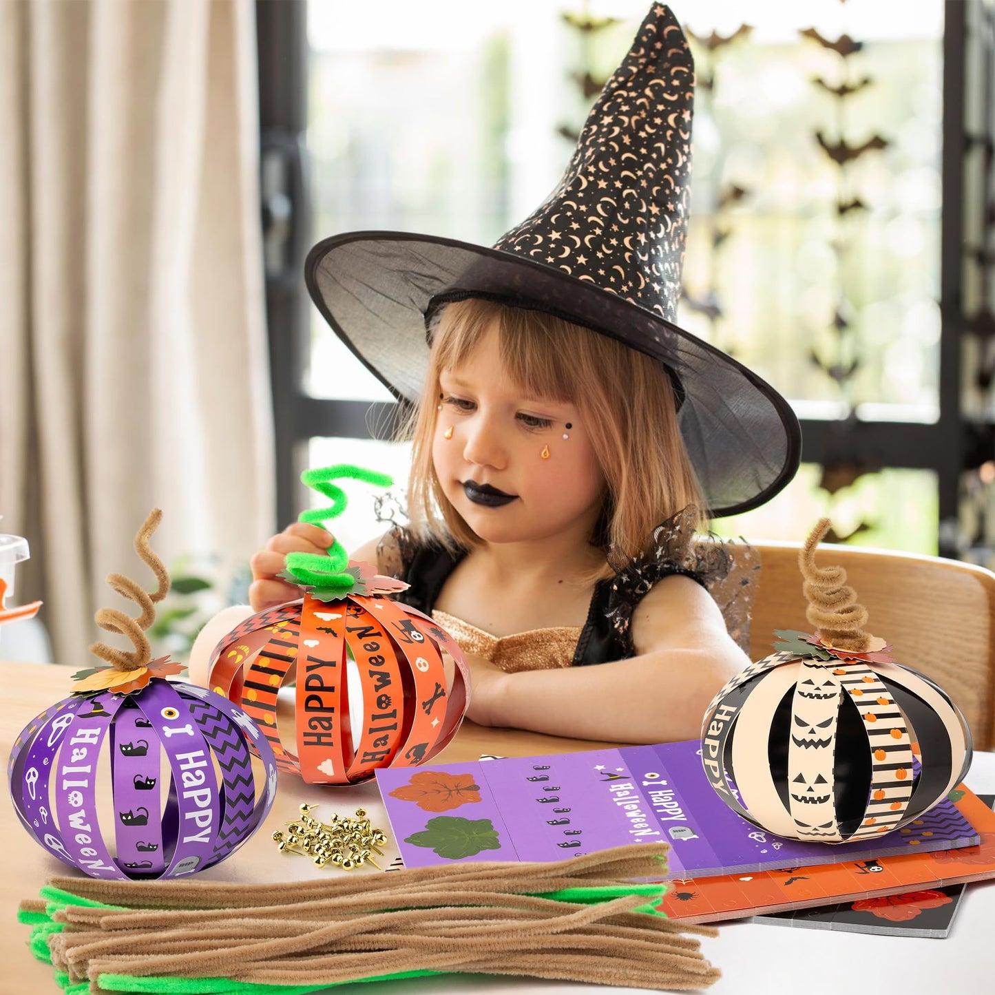 BeYumi Halloween Paper Pumpkin Craft - 36Pcs Paper Strip Pumpkin Craft Kit Kids DIY Fall Happy Halloween Holiday Thankful Kit Autumn Spooky Religious Decor Home School Classroom Party Fun Activities