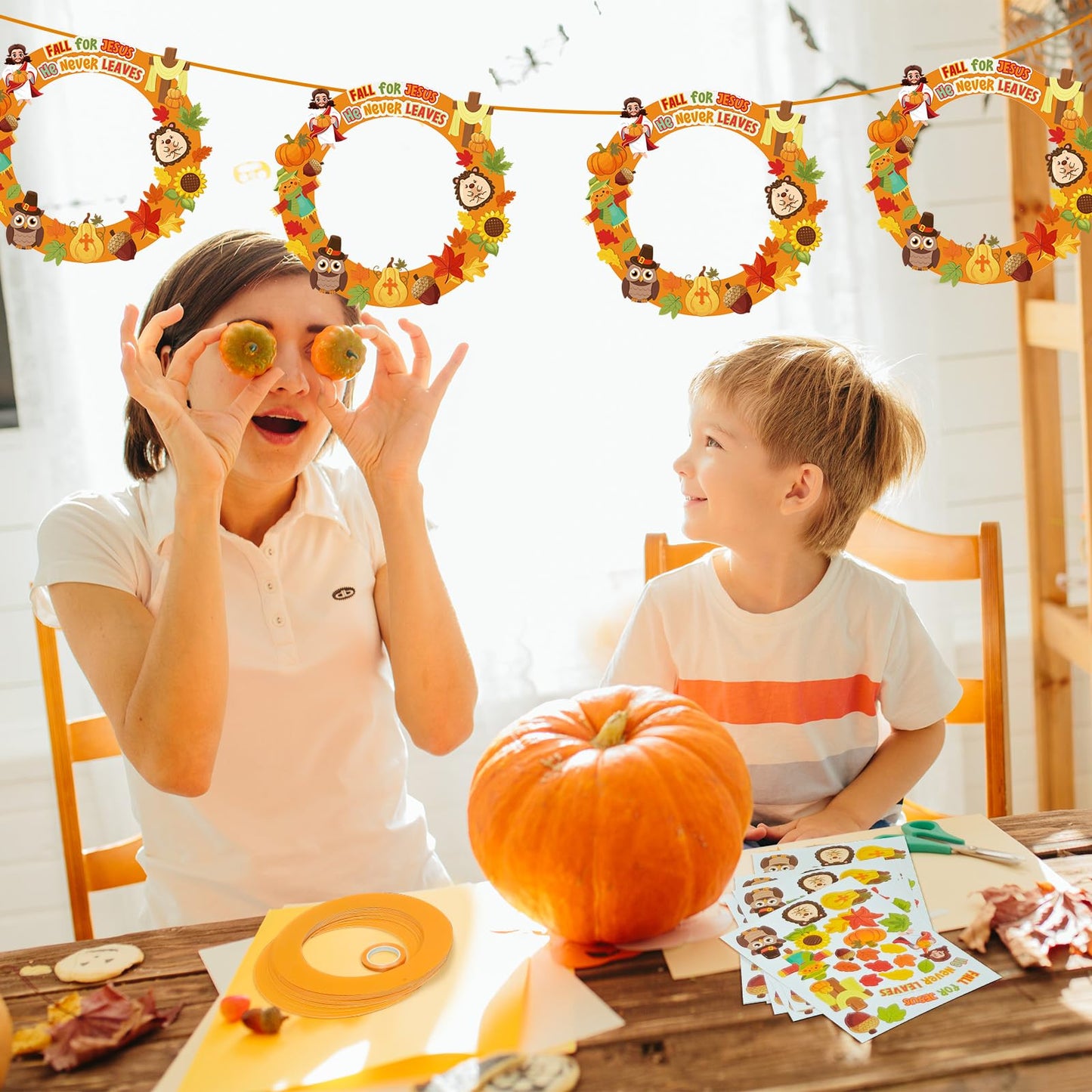 Cinrobiye 24 Set Fall Religious Wreath Craft Kit DIY Christian Wreath Crafts Make Your Own Bible Hanging Ornaments Crafts for Sunday School Art Project Activities Autumn Thanksgiving Party Favor Decor