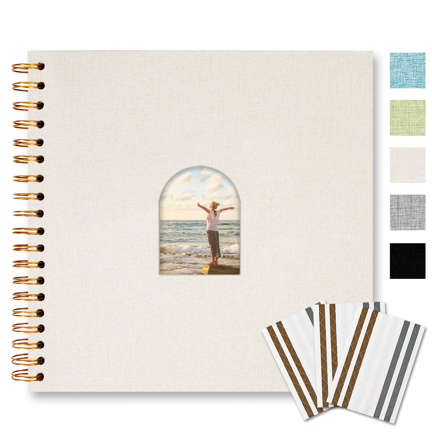 Vienrose 10X10 Inch 20 Sheets 40 Blank Pages DIY Scrapbook Album Linen Arch Window Photo Album Scrap Book Photo Albums for Wedding Baby Shower, Beige