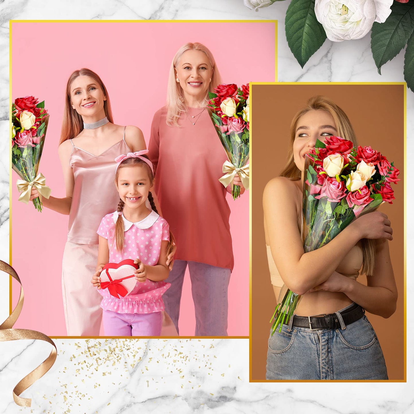 Sabary 100 Pcs Flower Bouquet Wrapping Paper Flower Rose Sleeves Bulk Floral Bags for Valentine Bridal Shower Wedding Anniversary Birthday Mother's Day(15.8" x 13.8")