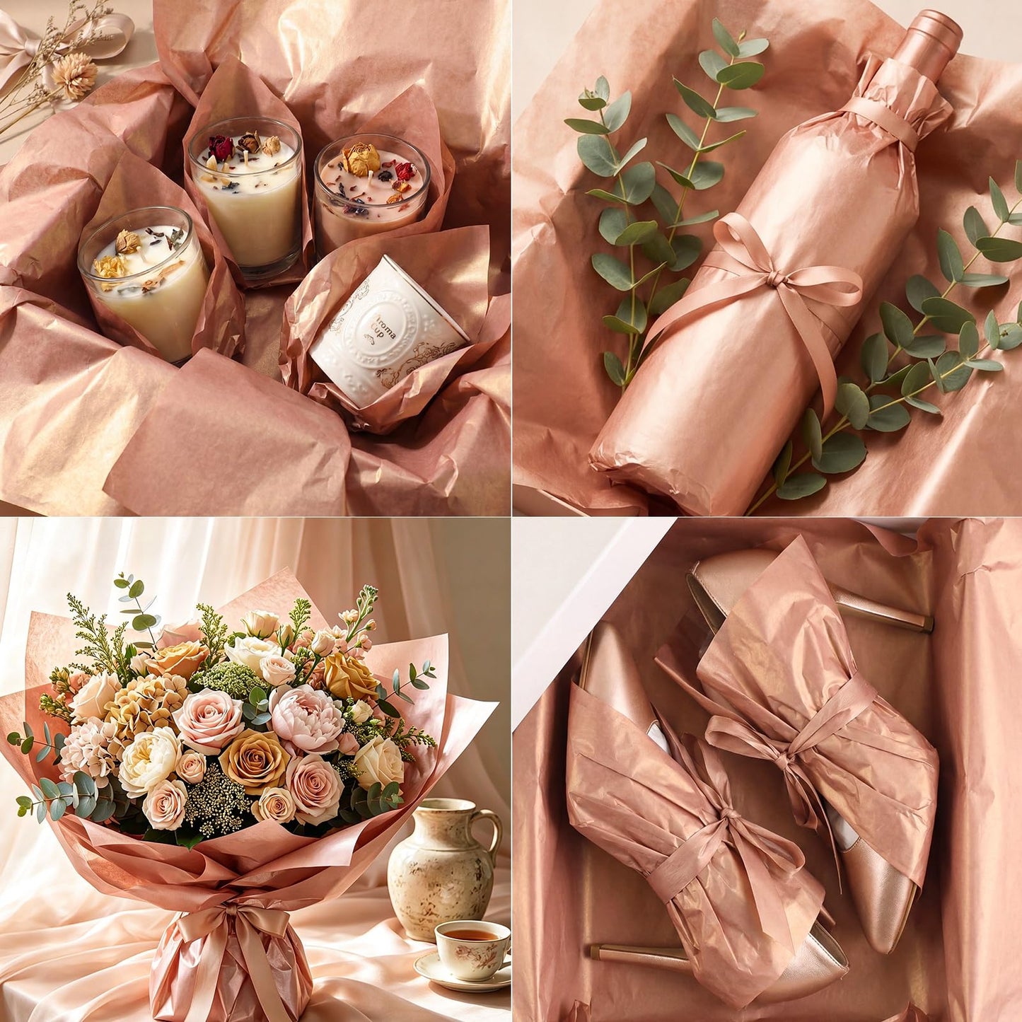 woric 110 Sheets Rose Gold Tissue Paper Bulk, 17GSM Metallic Tissue Paper for Gift Bags Graduation Bouquet DIY Crafts Birthday Weddings Baby Shower Girl Party Decor, 14 x 20 Inch