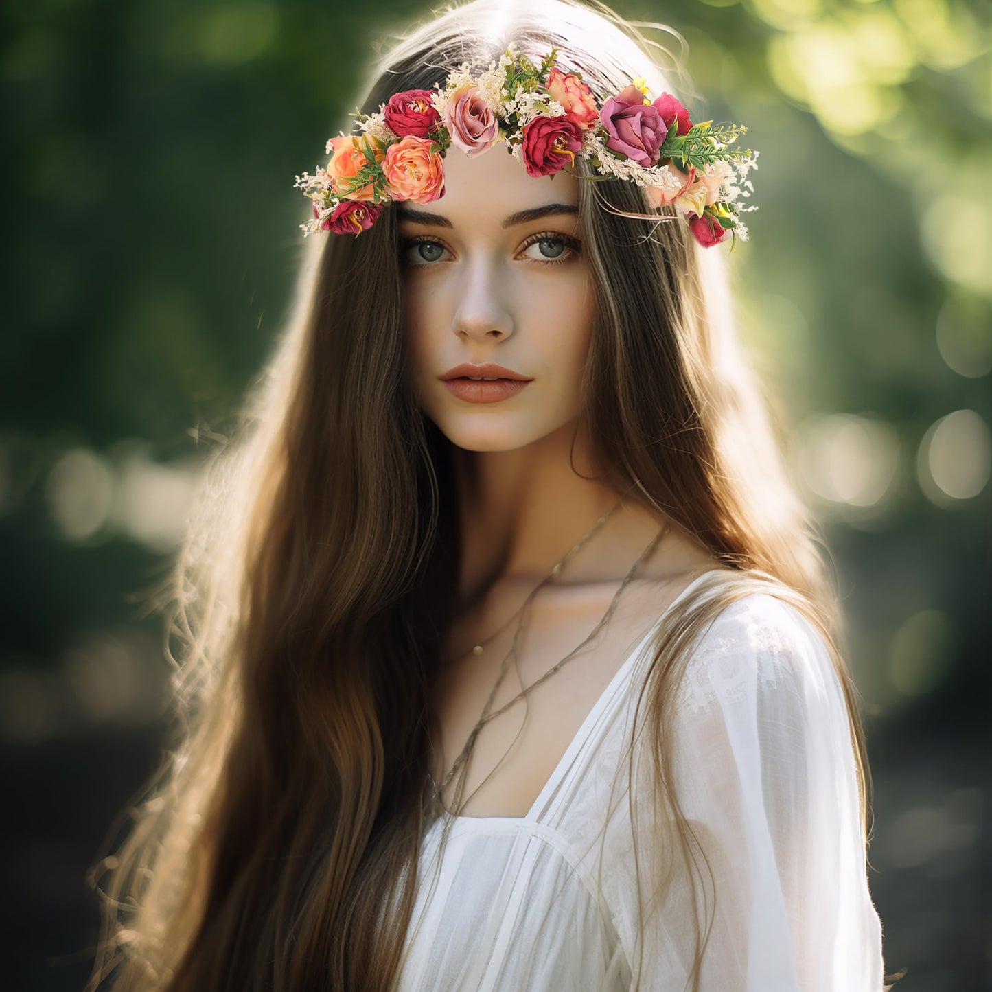 Vivivalue Rose Flower Crown Flower Garland Headband Hair Wreath Floral Headpiece Halo Boho Party Wedding