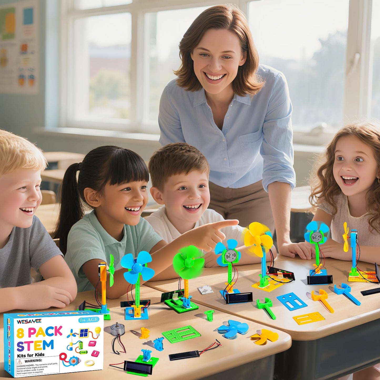 Bulk STEM Kits - 8 Set Solar Powered Fans, Science Kits for Kids Age 8-12 12-14 10-12, Stem Building Toys for Ages 8-13, Boys Girls Crafts, Classroom School Gifts Experiments Activities Summer Toys