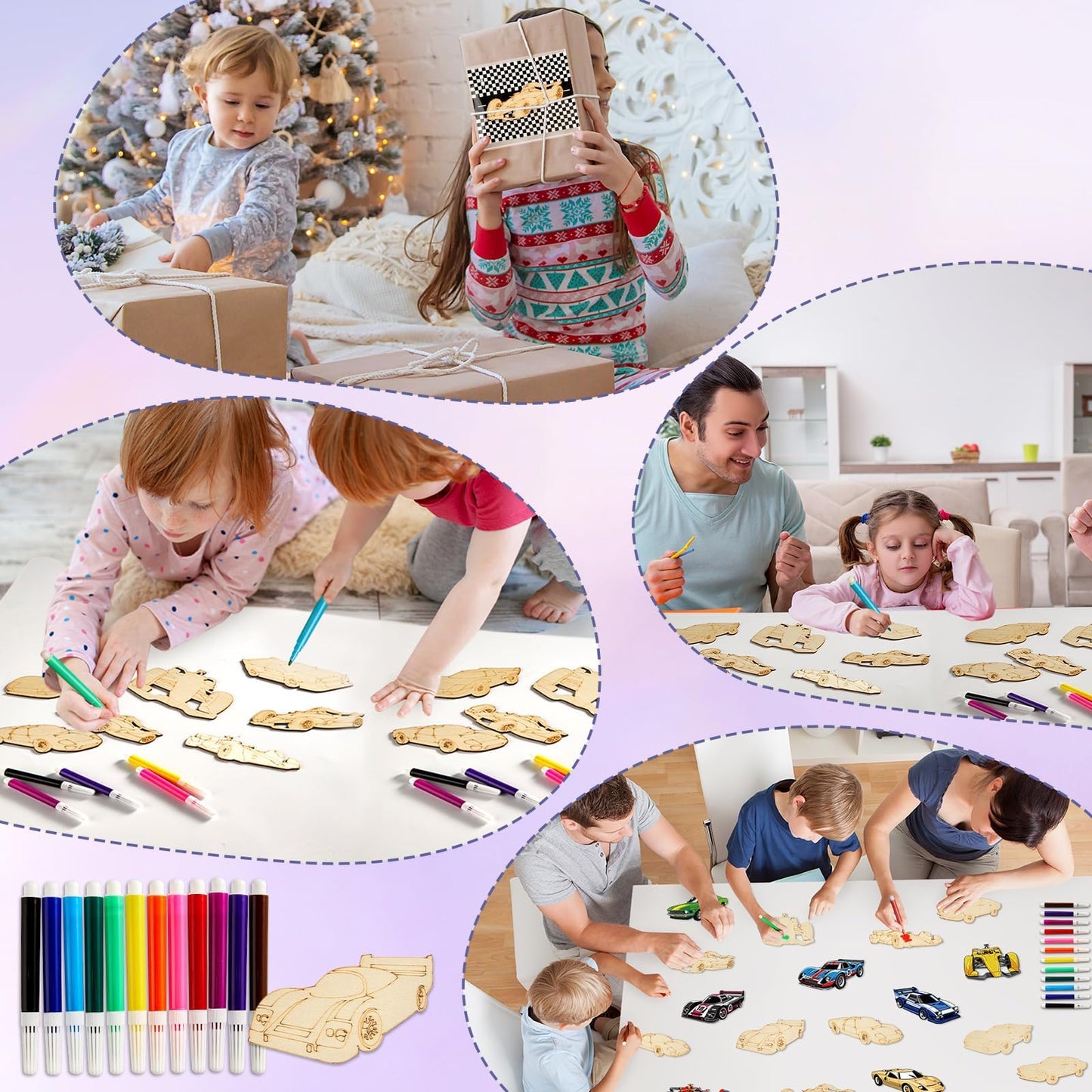 gisgfim 16 Sets Race Car Wooden Painting Kit Race Car Party Favors Wood Painting Crafts Bulk Racing Cards Creative Art Craft Set Thank You for Coming Gifts for Kids Boys Girls Birthday Party Supplies