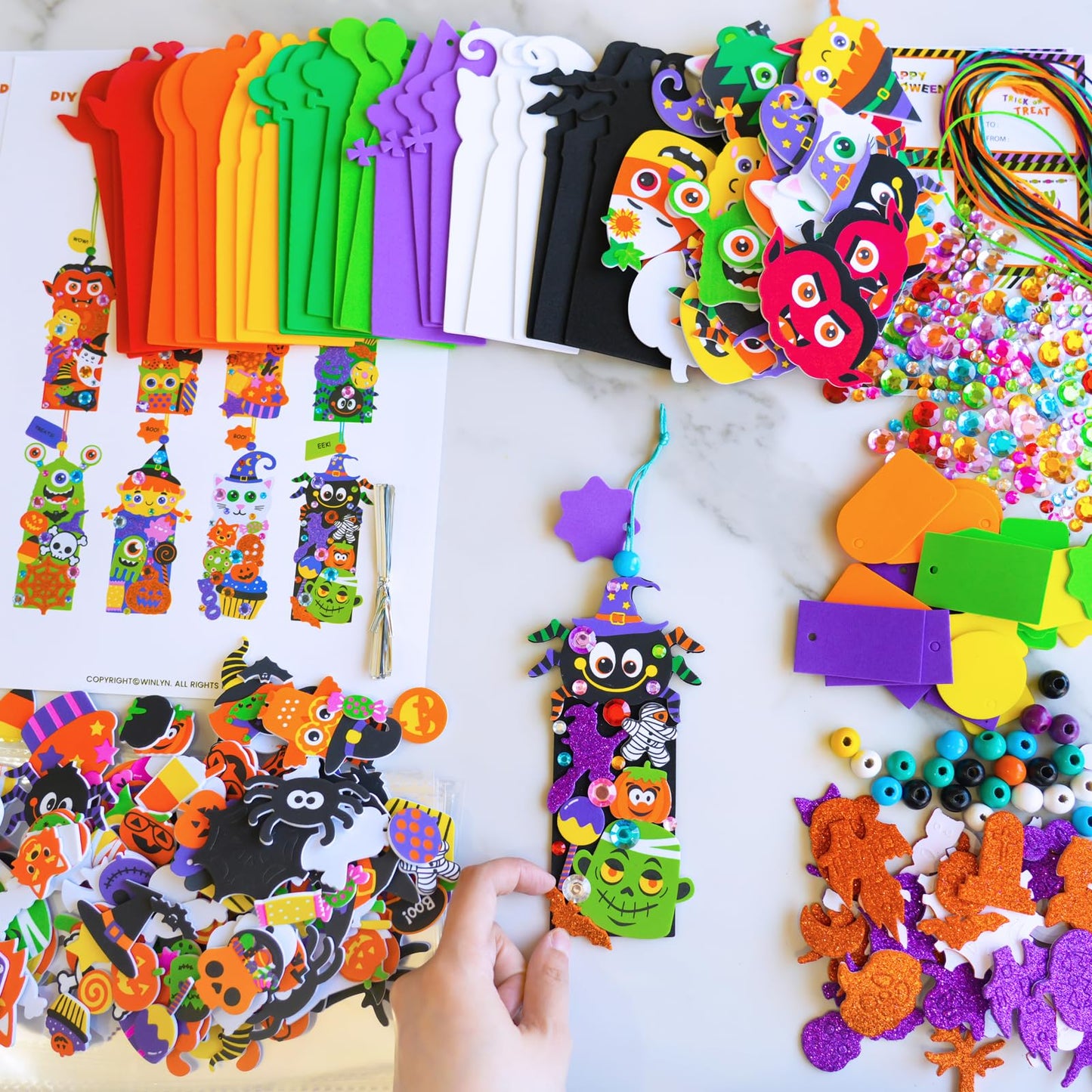 Winlyn 24 Sets Halloween Craft Kits Fall Crafts DIY Monster Spider Jack-O-Lantern Bookmark Ornaments Art Sets Foam Stickers Arts and Crafts for Kids Classroom Activities Party Favors Trick-or-Treaters