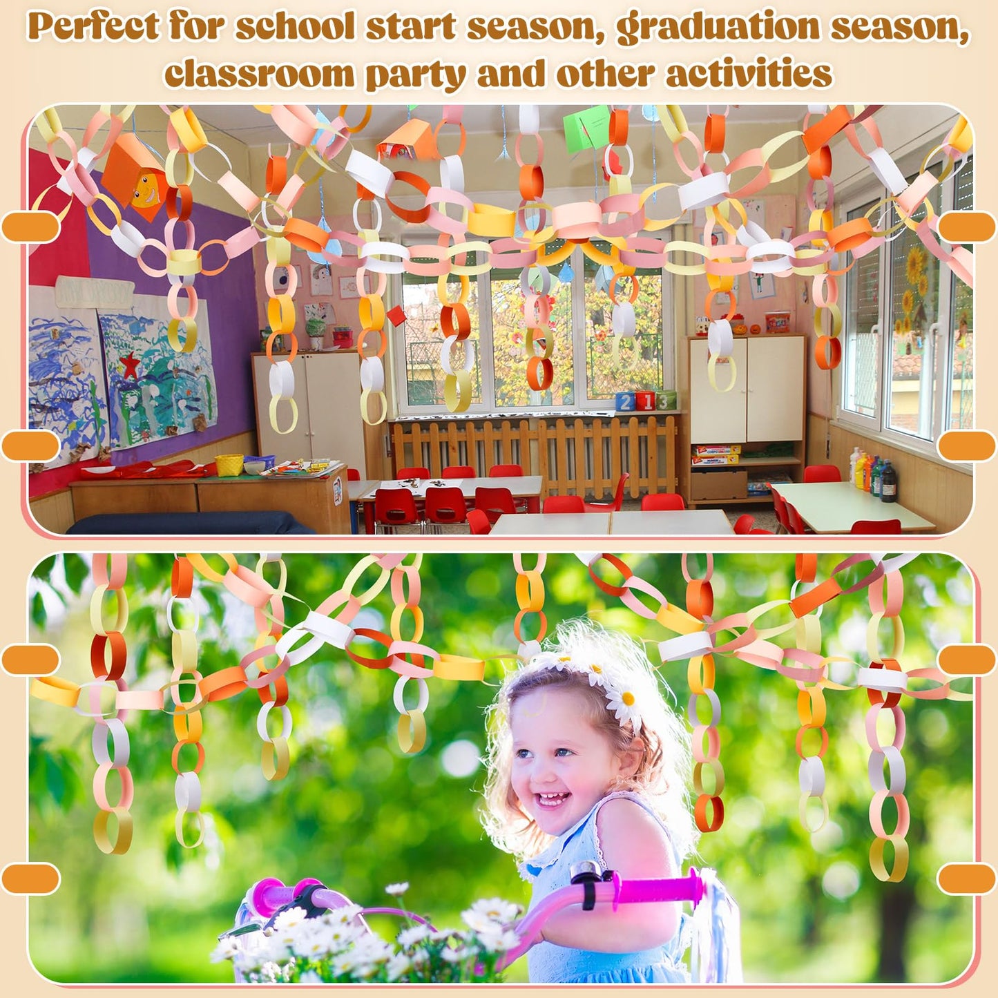 Lincia 600 Sheet Paper Chain Garland Strips 1x8 Inch with Double Sided Tape, DIY Construction Paper Chains for Birthday Wedding Holiday Party Decorations, Crafts Supplies (Groovy)