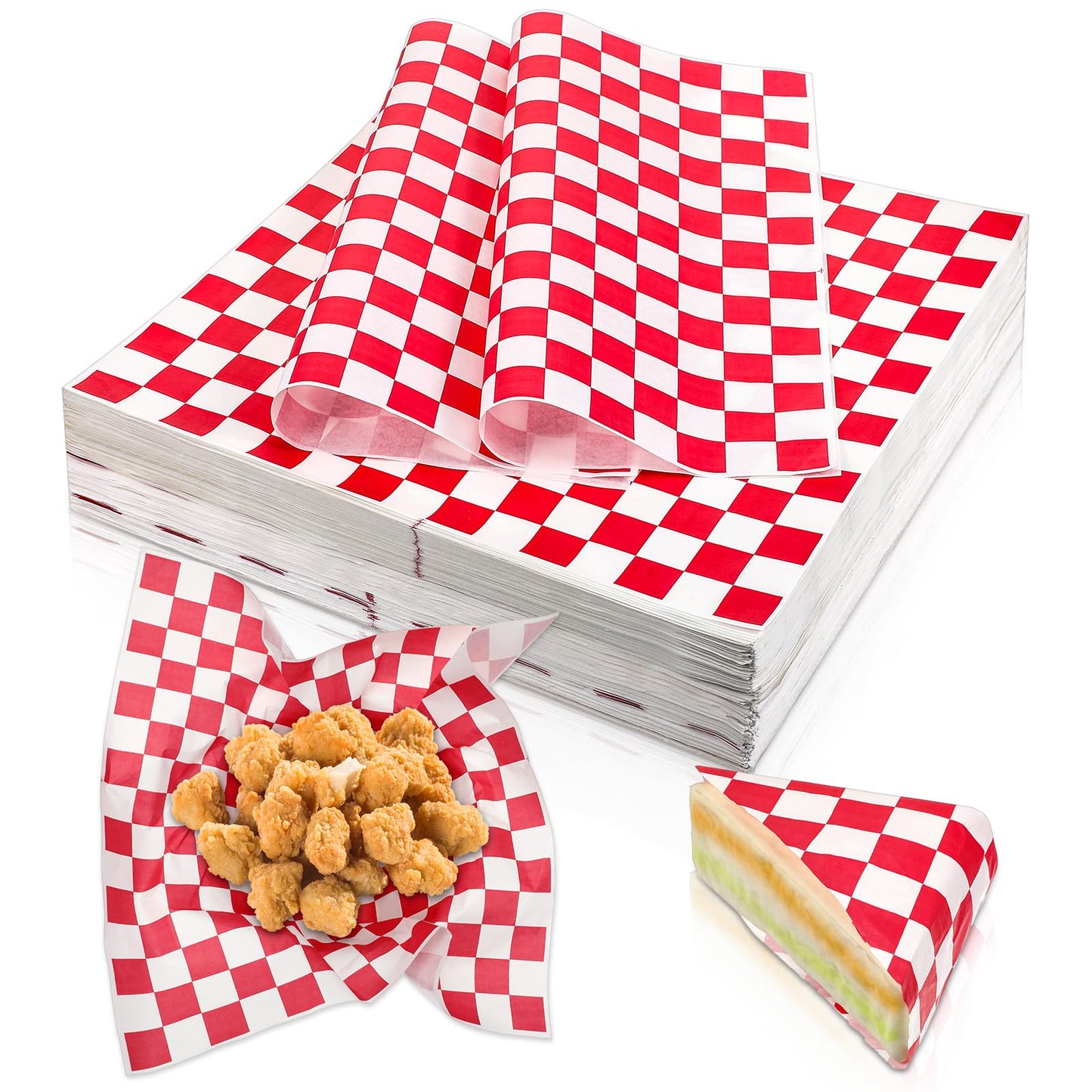 simarro 1000 Sheets Checkered Deli Paper Sheets, 12 x 12 Inch Grease Resistant Food Basket Liners Sandwich Paper Wraps for Restaurants Churches BBQs Picnic Party (Red And White)