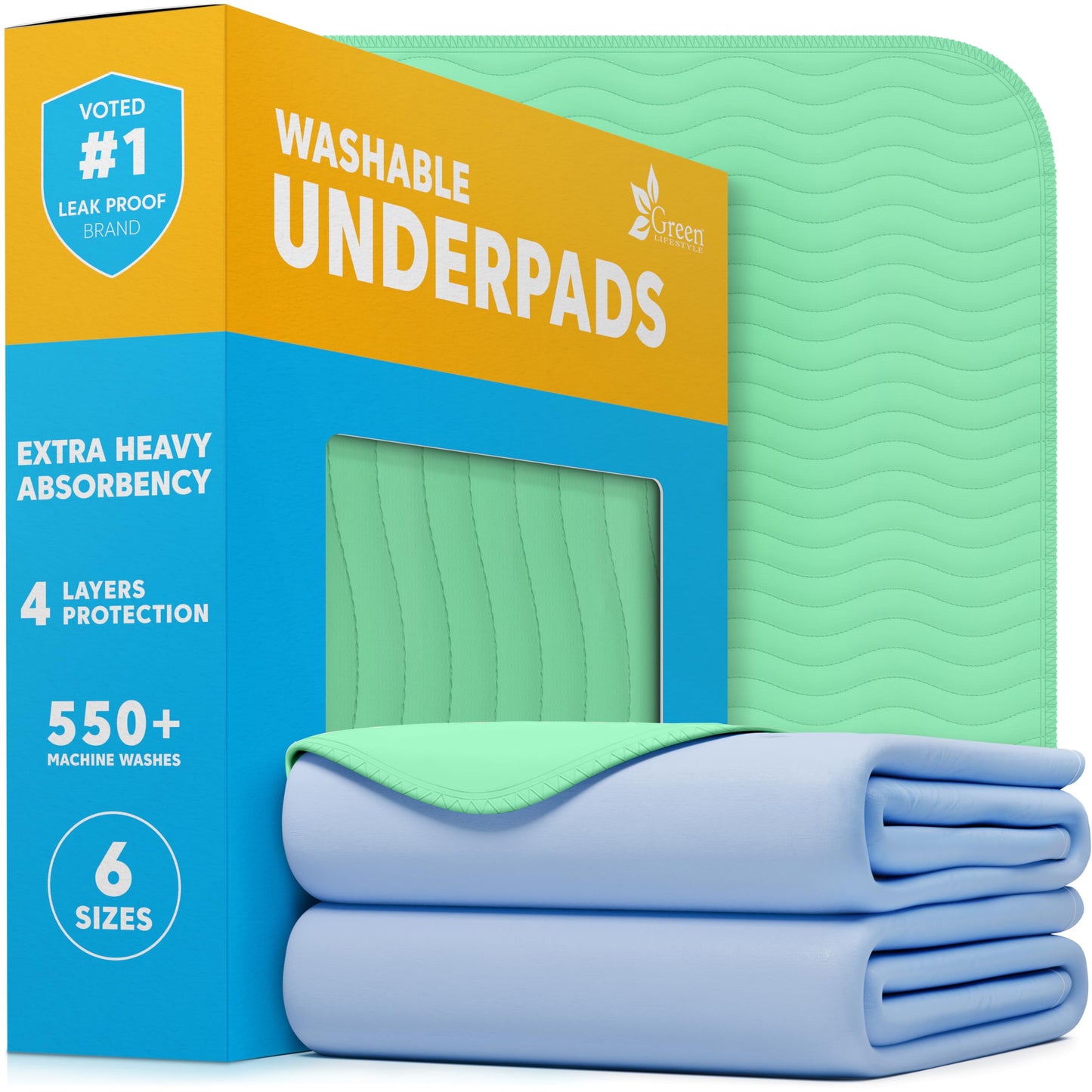 GREEN LIFESTYLE® Washable Underpads - Heavy Absorbency Reusable Bedwetting Incontinence Pads for Kids, Adults, Elderly, and Pets - Toddler Mattress Pads for Bed, Sofa, Floor (Pack of 2 - 30x34)