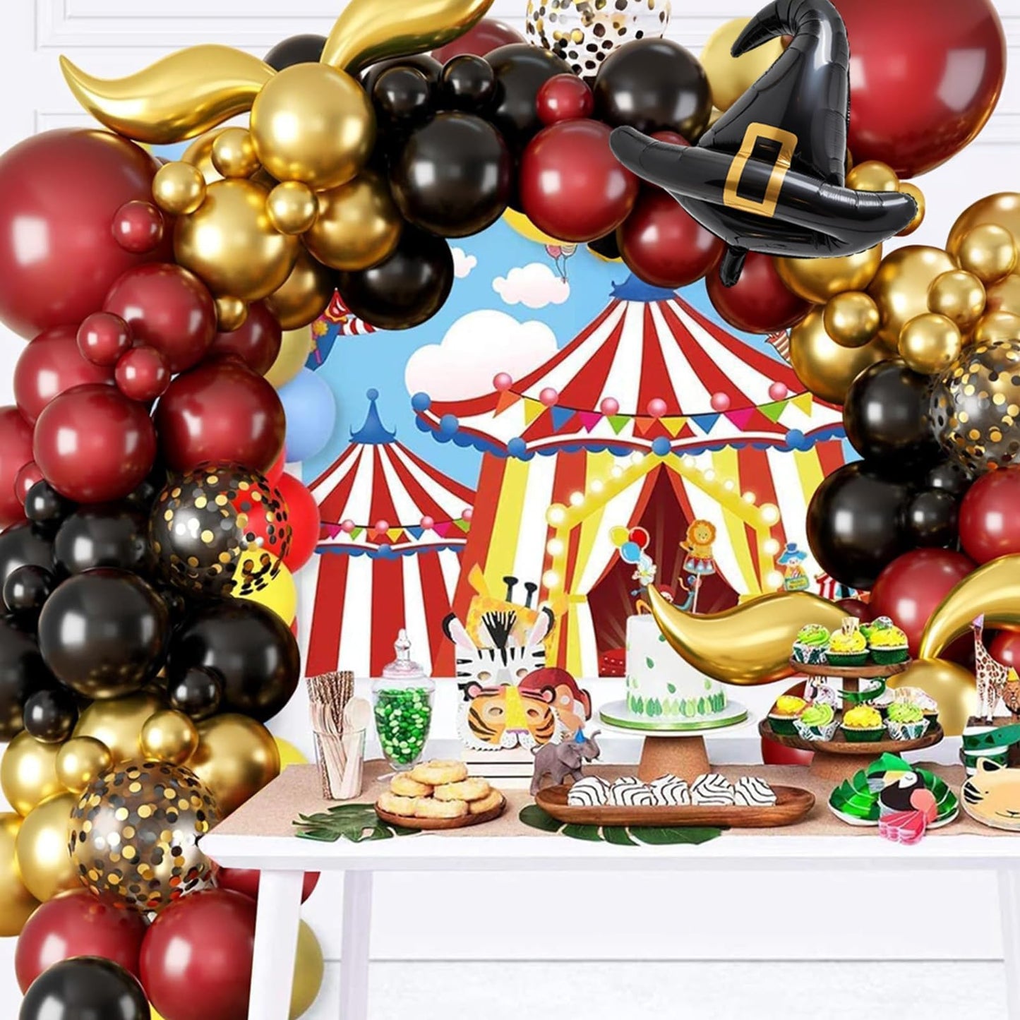 Balloon Garland Arch Kit – Burgundy Black Gold Balloons with Bonus DIY Hat and Wings for Baby Shower Anniversary Graduation Party Supplies