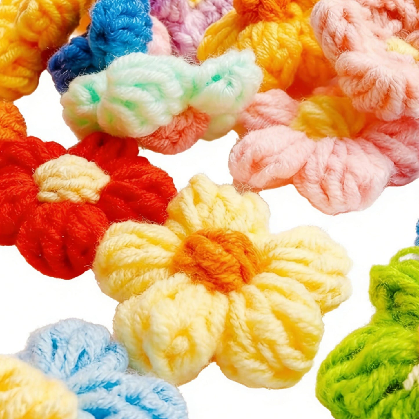 HMDIUM Crochet Flowers, 100Pcs，Handmade Puff Yarn Embellishments for DIY Crafts, Hair Headbands, Hats, and Clothing Accessories - Add a Unique Touch to Your Scrapbooking Projects