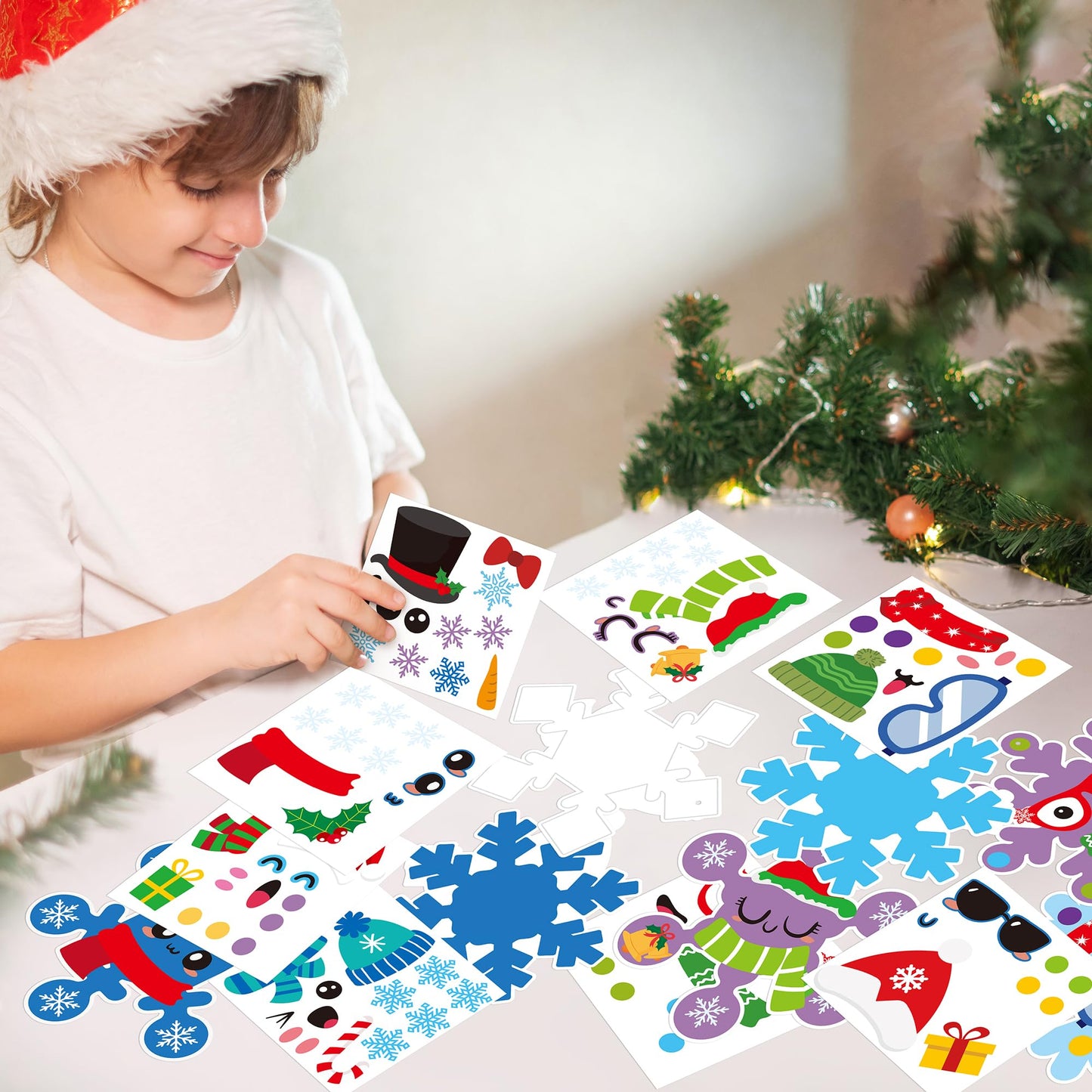 3sscha 40 Packs Christmas Snowflake Craft Kit for Kids - DIY Xmas Winter Art Craft Make Your Own Snow Flakes Set Sticker Handmade Artwork Project Classroom Home Holiday Activity Party Favor Decor
