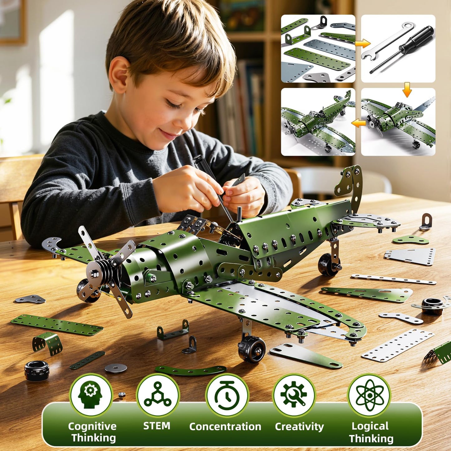 XINNOVEL Metal Model Airplane Kits - STEM Projects for Kids Ages 8-12, Assembly Educational Building Toys Model Aircraft Metal for Kids Boys Girls 8 9 10 11 12 Years Old